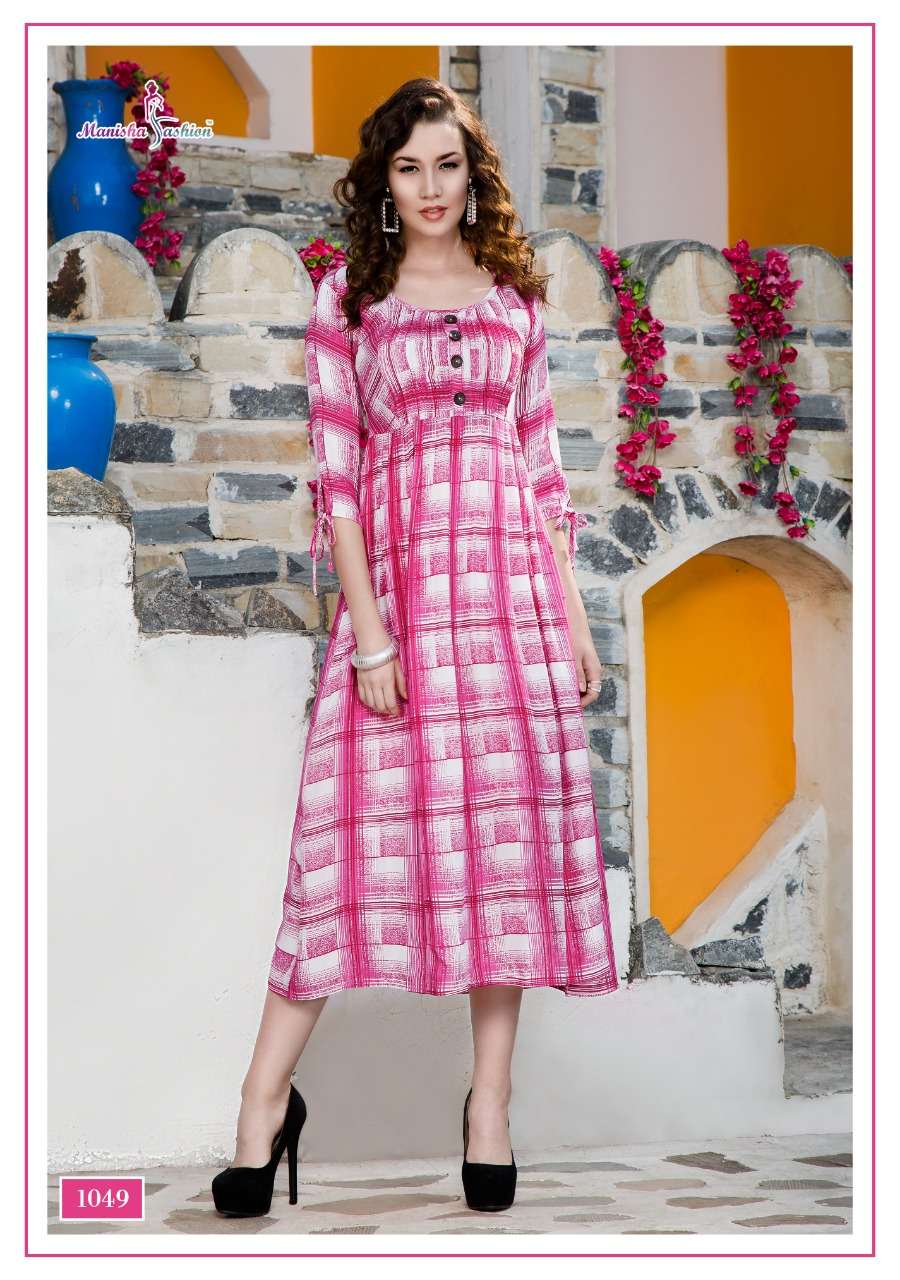 Mehar By Manisha Fashion 1041 To 1050 Series Beautiful Colorful Stylish Fancy Casual Wear & Ethnic Wear & Ready To Wear Rayon Printed Kurtis At Wholesale Price