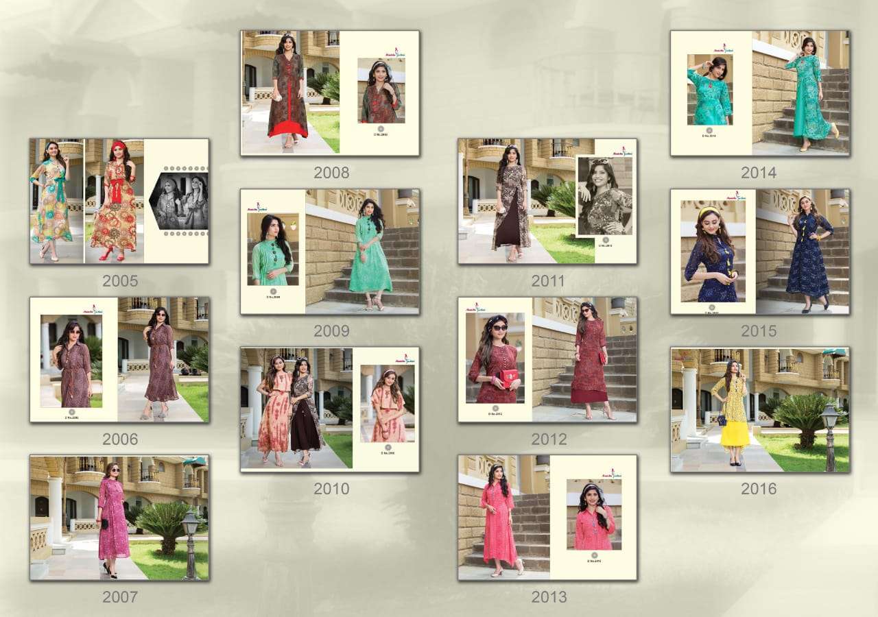 MYRA BY MANISHA FASHION 2001 TO 2016 SERIES BEAUTIFUL COLORFUL STYLISH FANCY CASUAL WEAR & ETHNIC WEAR & READY TO WEAR WEIGHTLESS PRINTED KURTIS AT WHOLESALE PRICE