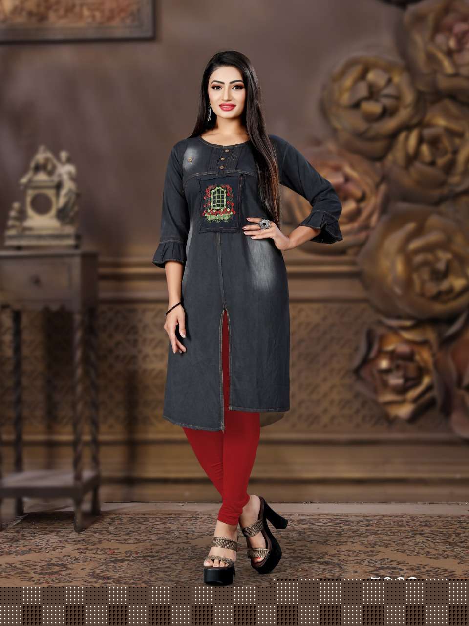 CHOKIDAR VOL-5 BY PRIVAA 5001 TO 5008 SERIES BEAUTIFUL COLORFUL STYLISH FANCY CASUAL WEAR & ETHNIC WEAR & READY TO WEAR DENIM COTTON PRINTED KURTIS AT WHOLESALE PRICE