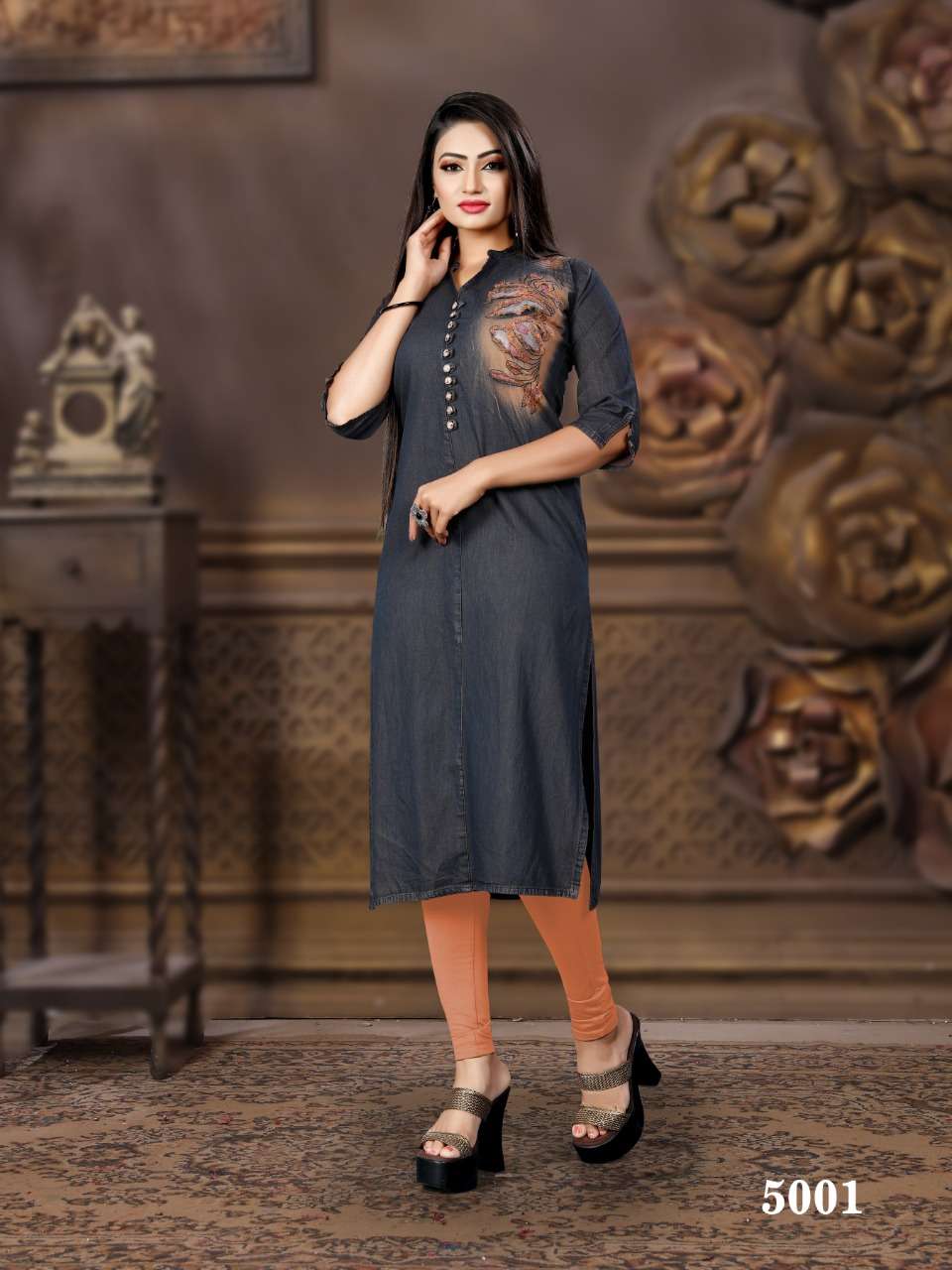 CHOKIDAR VOL-5 BY PRIVAA 5001 TO 5008 SERIES BEAUTIFUL COLORFUL STYLISH FANCY CASUAL WEAR & ETHNIC WEAR & READY TO WEAR DENIM COTTON PRINTED KURTIS AT WHOLESALE PRICE