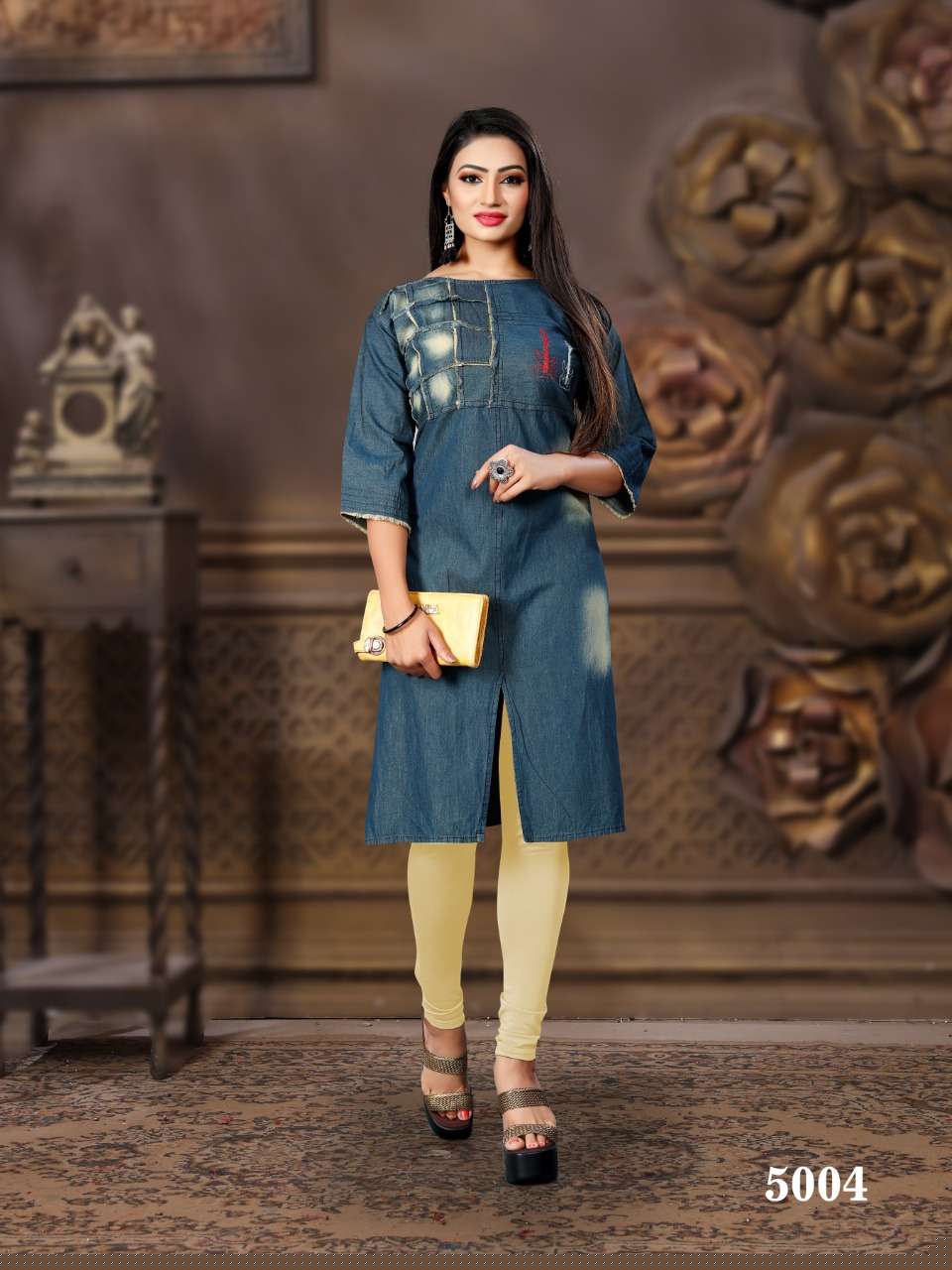 CHOKIDAR VOL-5 BY PRIVAA 5001 TO 5008 SERIES BEAUTIFUL COLORFUL STYLISH FANCY CASUAL WEAR & ETHNIC WEAR & READY TO WEAR DENIM COTTON PRINTED KURTIS AT WHOLESALE PRICE