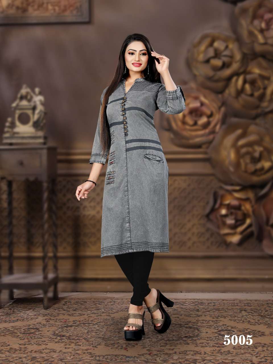 CHOKIDAR VOL-5 BY PRIVAA 5001 TO 5008 SERIES BEAUTIFUL COLORFUL STYLISH FANCY CASUAL WEAR & ETHNIC WEAR & READY TO WEAR DENIM COTTON PRINTED KURTIS AT WHOLESALE PRICE