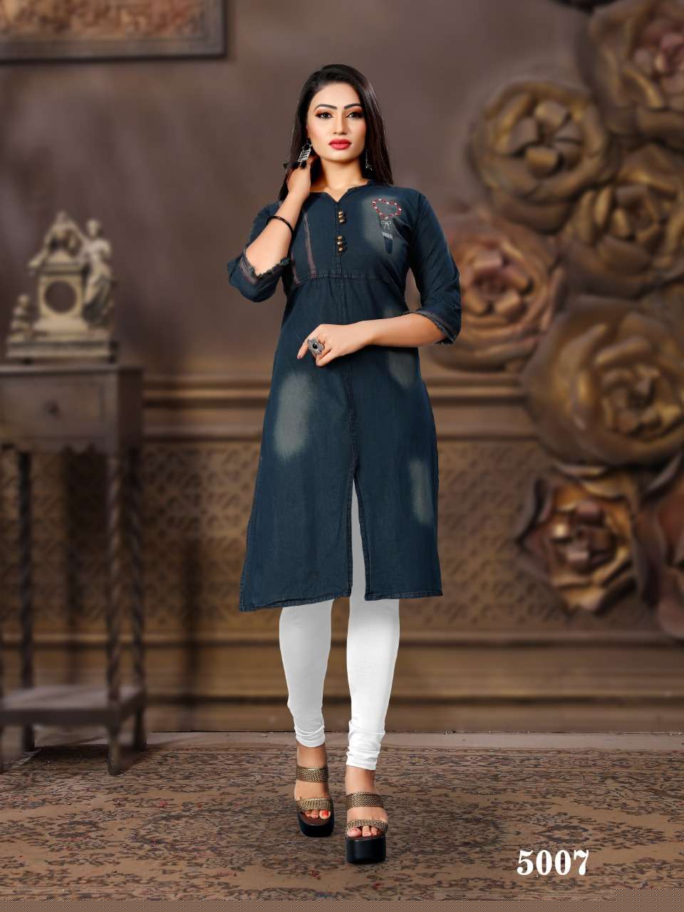 CHOKIDAR VOL-5 BY PRIVAA 5001 TO 5008 SERIES BEAUTIFUL COLORFUL STYLISH FANCY CASUAL WEAR & ETHNIC WEAR & READY TO WEAR DENIM COTTON PRINTED KURTIS AT WHOLESALE PRICE