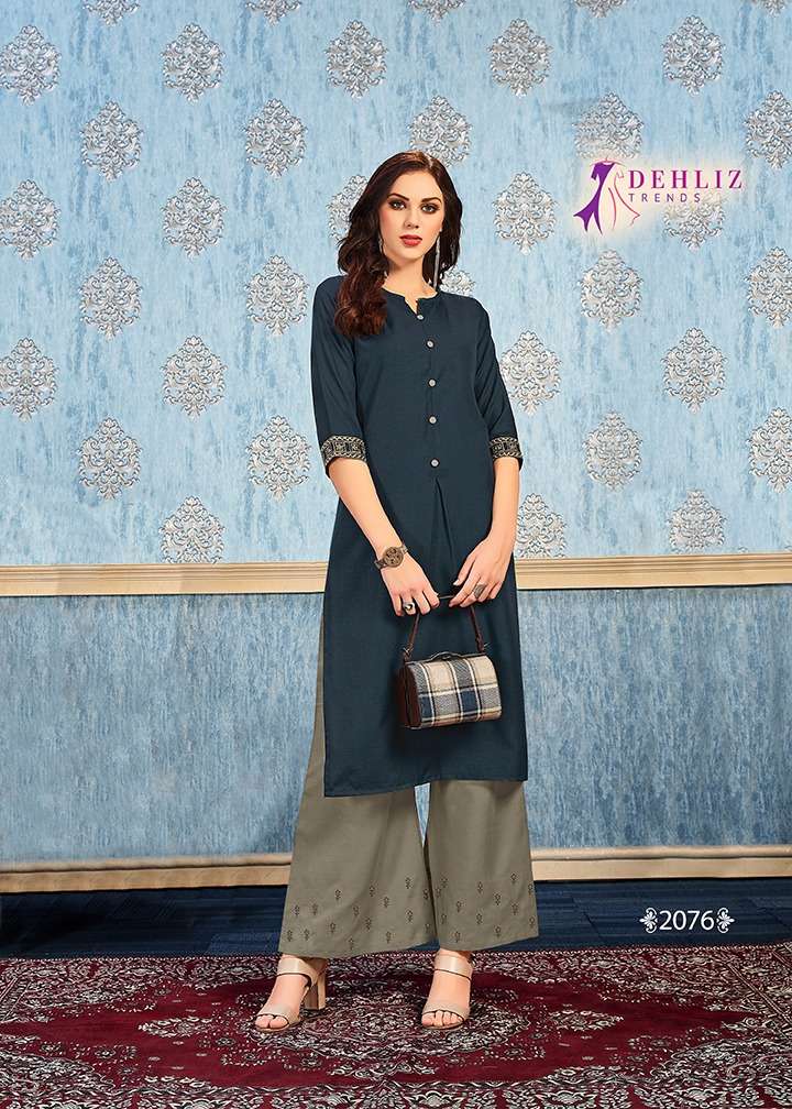 KITTY BY DEHLIZ TRENDZ 2076 TO 2081 SERIES BEAUTIFUL COLORFUL STYLISH FANCY CASUAL WEAR & ETHNIC WEAR & READY TO WEAR MAGIC SLUB WITH EMBROIDERY KURTIS AT WHOLESALE PRICE