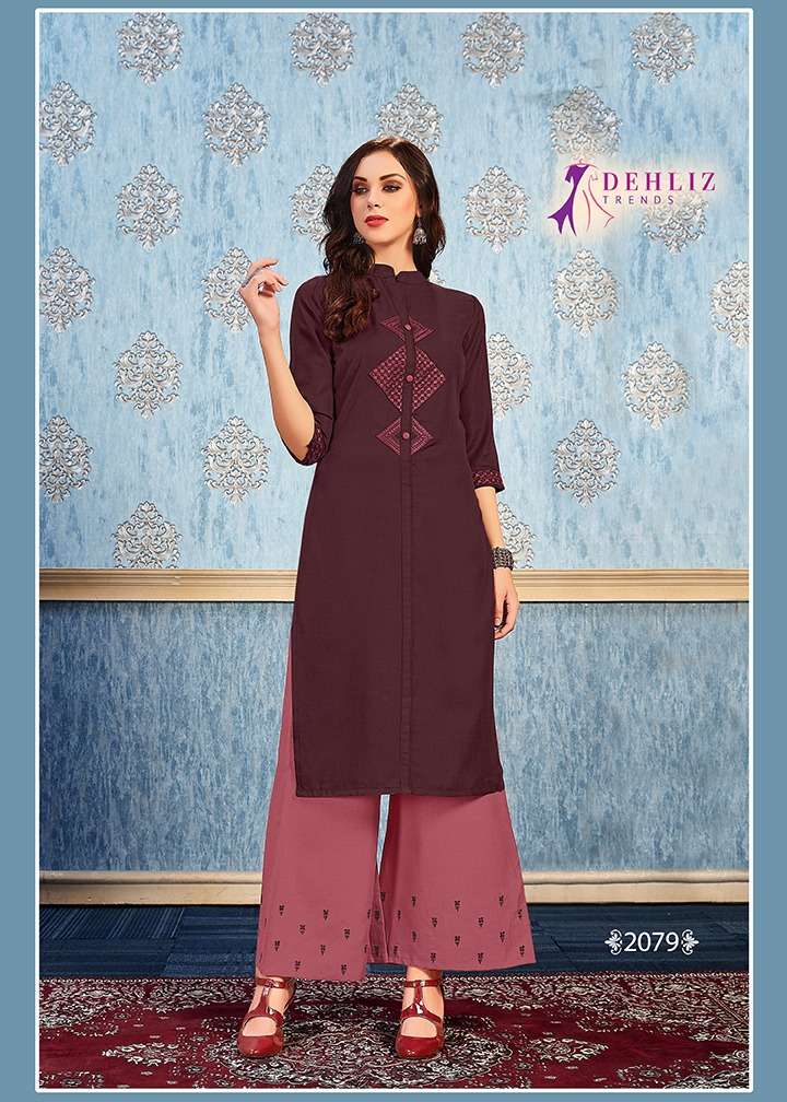 KITTY BY DEHLIZ TRENDZ 2076 TO 2081 SERIES BEAUTIFUL COLORFUL STYLISH FANCY CASUAL WEAR & ETHNIC WEAR & READY TO WEAR MAGIC SLUB WITH EMBROIDERY KURTIS AT WHOLESALE PRICE