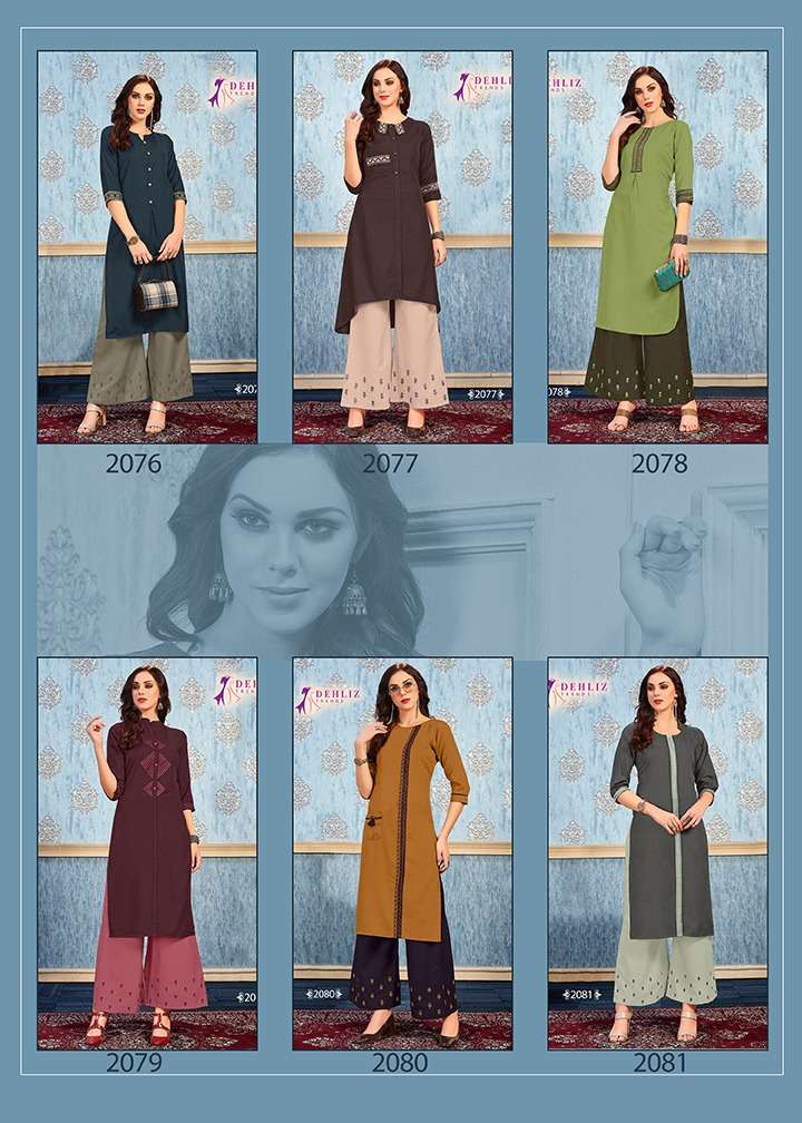 KITTY BY DEHLIZ TRENDZ 2076 TO 2081 SERIES BEAUTIFUL COLORFUL STYLISH FANCY CASUAL WEAR & ETHNIC WEAR & READY TO WEAR MAGIC SLUB WITH EMBROIDERY KURTIS AT WHOLESALE PRICE
