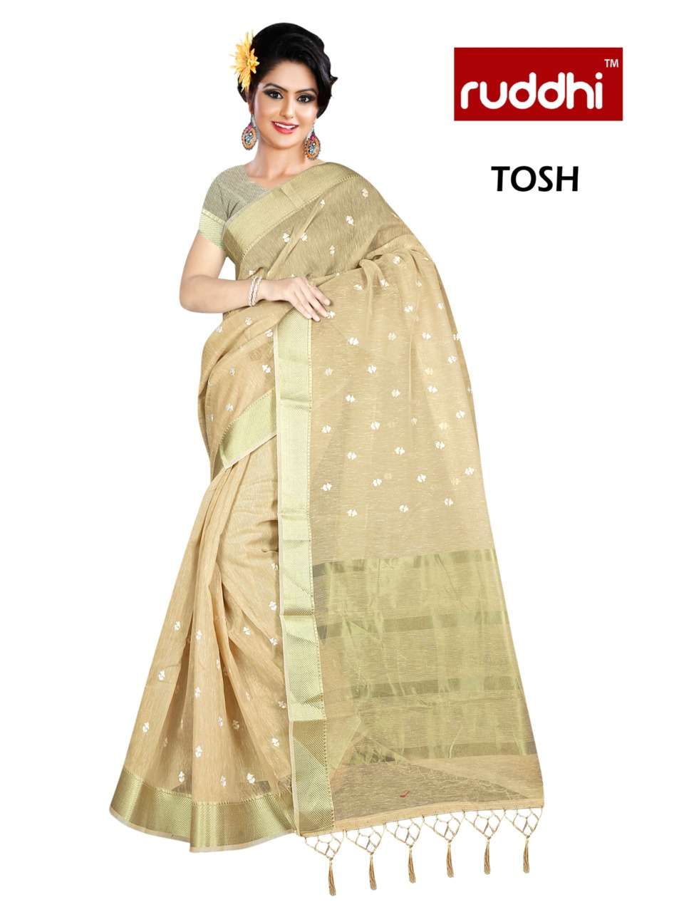 TOSH BY RUDDHI DRESSLINE 101 TO 106 SERIES INDIAN TRADITIONAL WEAR COLLECTION BEAUTIFUL STYLISH FANCY COLORFUL PARTY WEAR & OCCASIONAL WEAR PURE LINEN ZARI SAREES AT WHOLESALE PRICE