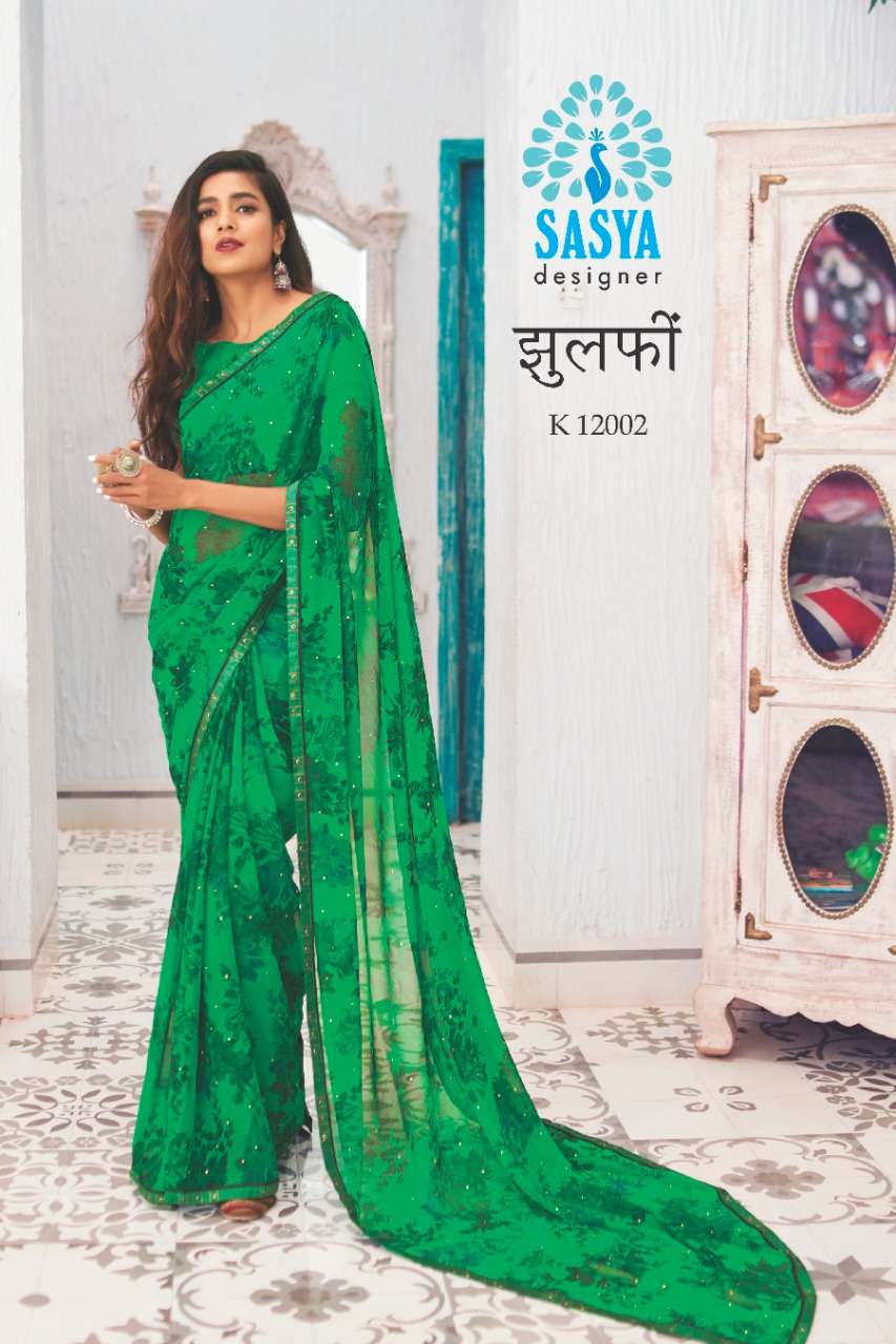 ZULFI BY SASYA DESIGNER 12001 TO 12010 SERIES INDIAN TRADITIONAL WEAR COLLECTION BEAUTIFUL STYLISH FANCY COLORFUL PARTY WEAR & OCCASIONAL WEAR BEMBERG GEORGETTE PRINTED SAREES AT WHOLESALE PRICE