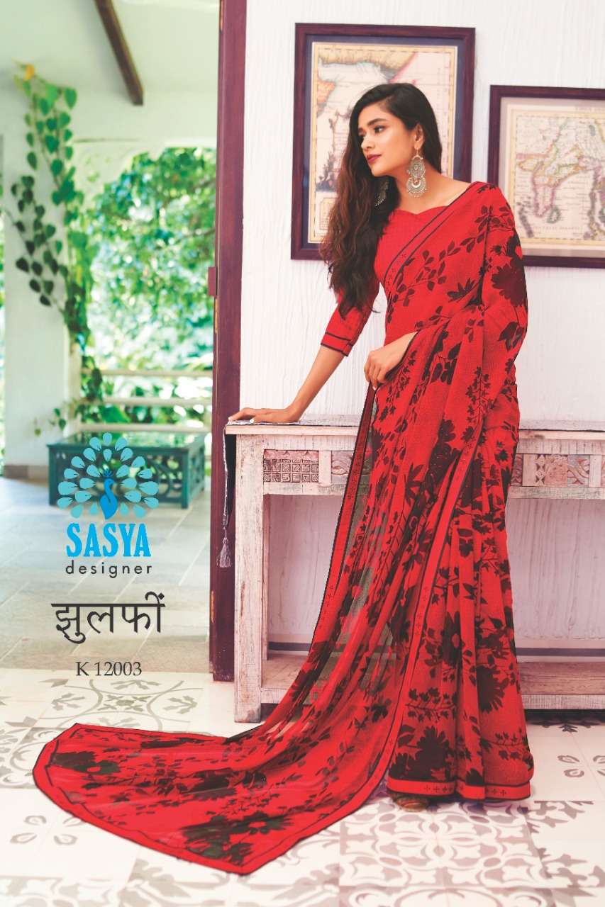 ZULFI BY SASYA DESIGNER 12001 TO 12010 SERIES INDIAN TRADITIONAL WEAR COLLECTION BEAUTIFUL STYLISH FANCY COLORFUL PARTY WEAR & OCCASIONAL WEAR BEMBERG GEORGETTE PRINTED SAREES AT WHOLESALE PRICE