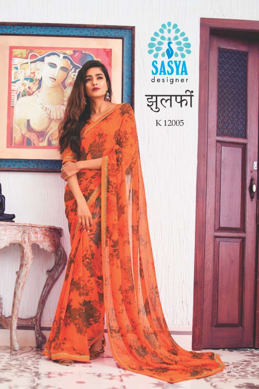 ZULFI BY SASYA DESIGNER 12001 TO 12010 SERIES INDIAN TRADITIONAL WEAR COLLECTION BEAUTIFUL STYLISH FANCY COLORFUL PARTY WEAR & OCCASIONAL WEAR BEMBERG GEORGETTE PRINTED SAREES AT WHOLESALE PRICE