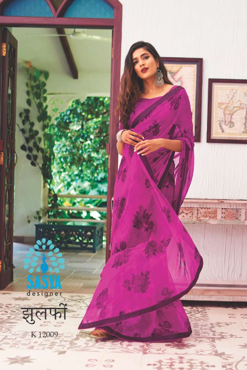 ZULFI BY SASYA DESIGNER 12001 TO 12010 SERIES INDIAN TRADITIONAL WEAR COLLECTION BEAUTIFUL STYLISH FANCY COLORFUL PARTY WEAR & OCCASIONAL WEAR BEMBERG GEORGETTE PRINTED SAREES AT WHOLESALE PRICE