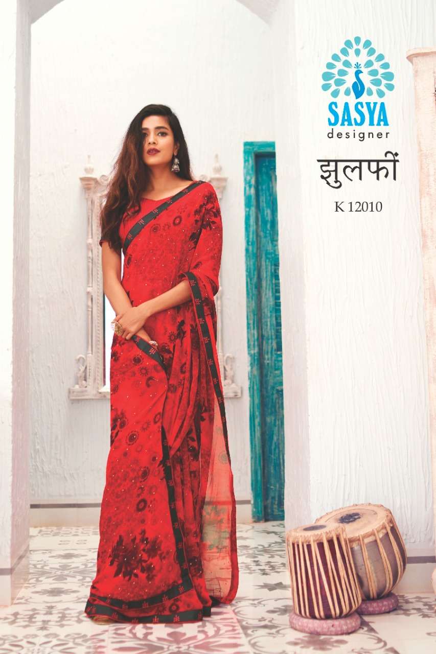 ZULFI BY SASYA DESIGNER 12001 TO 12010 SERIES INDIAN TRADITIONAL WEAR COLLECTION BEAUTIFUL STYLISH FANCY COLORFUL PARTY WEAR & OCCASIONAL WEAR BEMBERG GEORGETTE PRINTED SAREES AT WHOLESALE PRICE