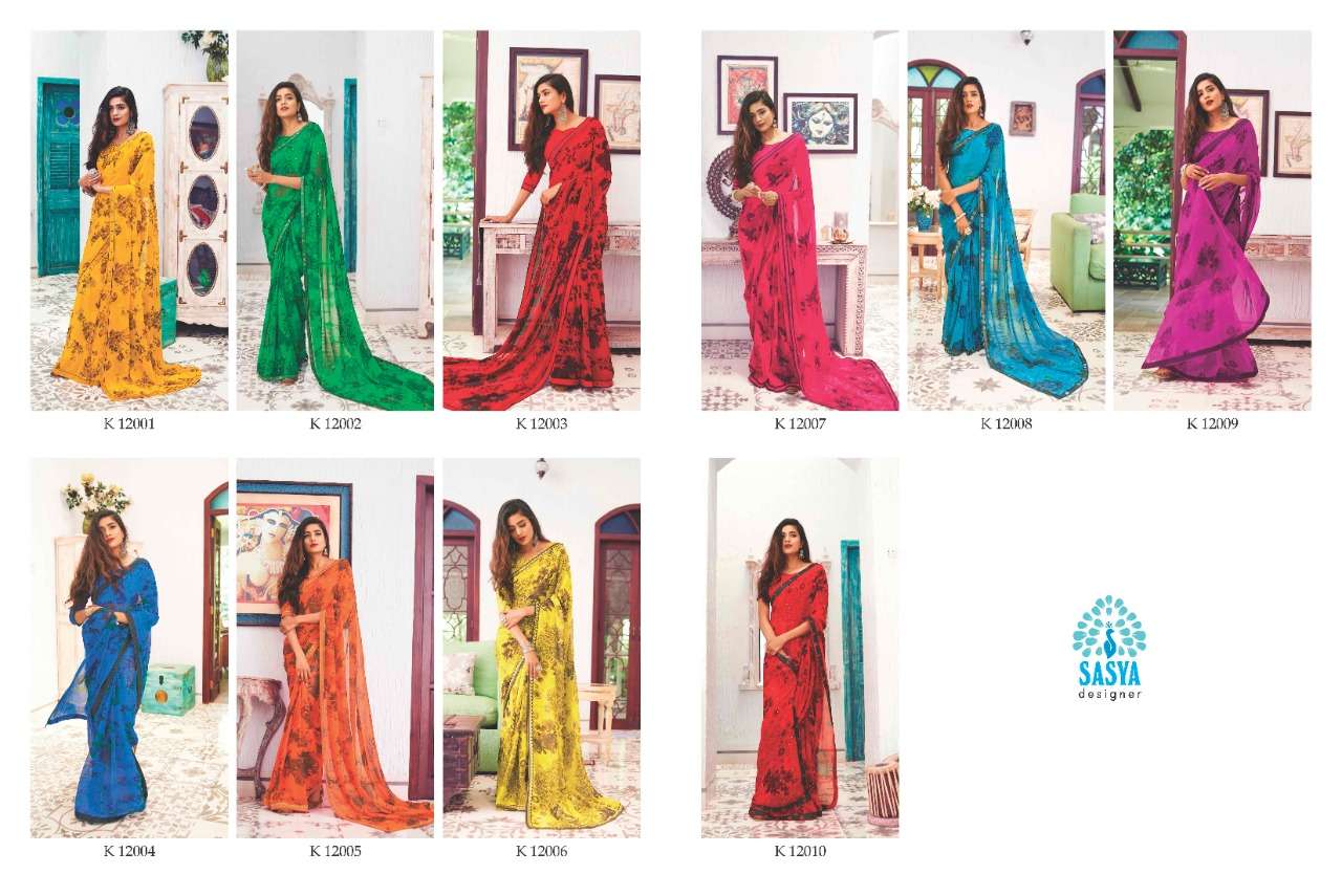 ZULFI BY SASYA DESIGNER 12001 TO 12010 SERIES INDIAN TRADITIONAL WEAR COLLECTION BEAUTIFUL STYLISH FANCY COLORFUL PARTY WEAR & OCCASIONAL WEAR BEMBERG GEORGETTE PRINTED SAREES AT WHOLESALE PRICE
