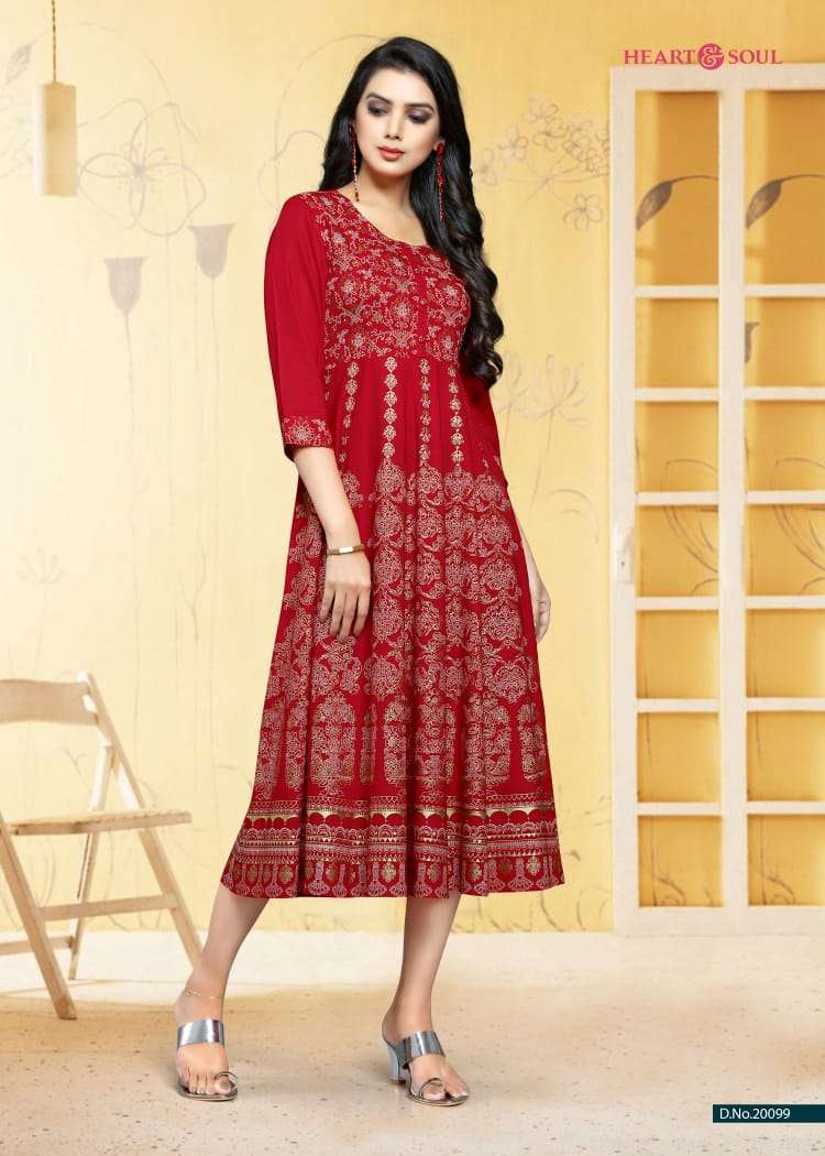 RED STORY BY HEART & SOUL 20098 TO 20102 SERIES BEAUTIFUL COLORFUL STYLISH FANCY CASUAL WEAR & ETHNIC WEAR & READY TO WEAR VISCOSE RAYON KURTIS AT WHOLESALE PRICE