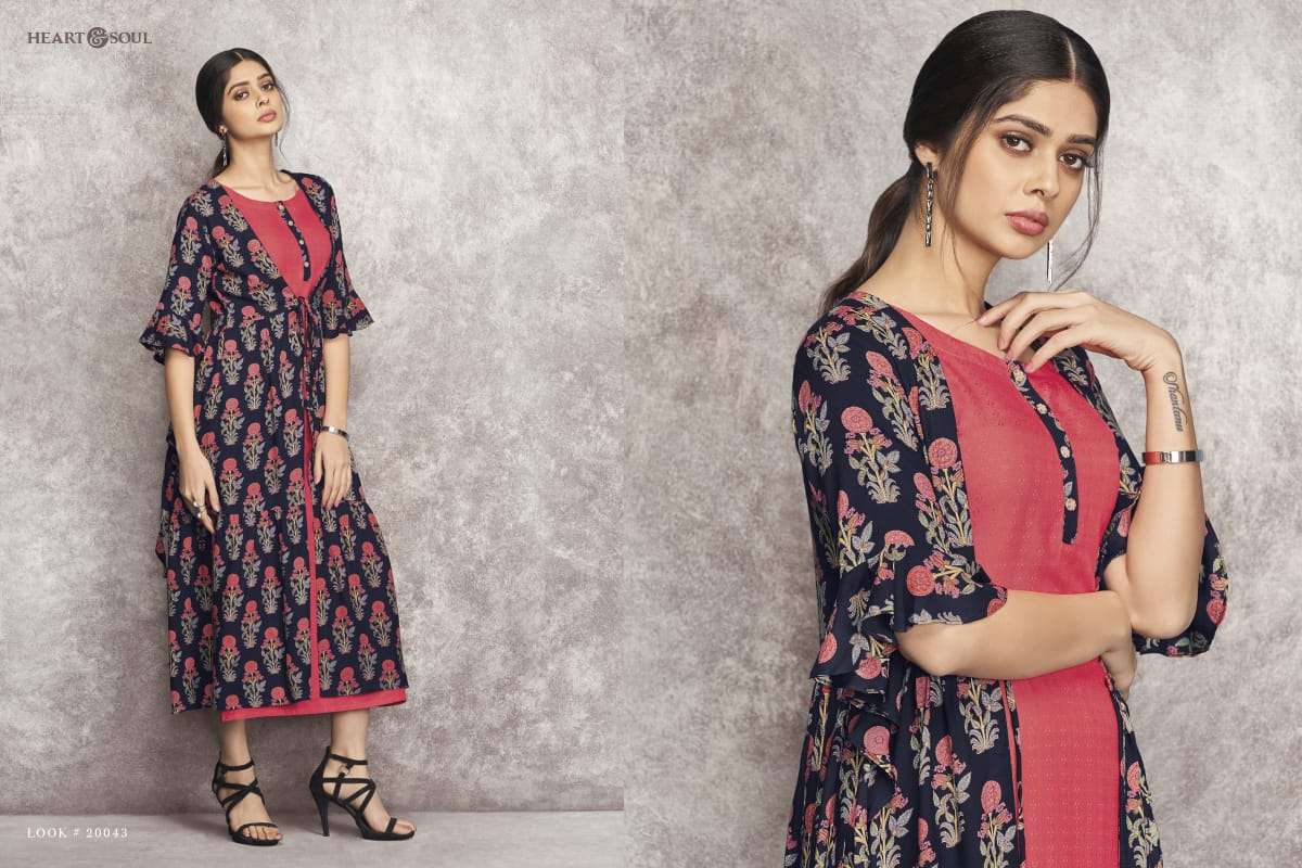 BOHO CHIC BY HEART & SOUL 20038 TO 20046 SERIES BEAUTIFUL COLORFUL STYLISH FANCY CASUAL WEAR & ETHNIC WEAR & READY TO WEAR VISCOSE RAYON KURTIS AT WHOLESALE PRICE