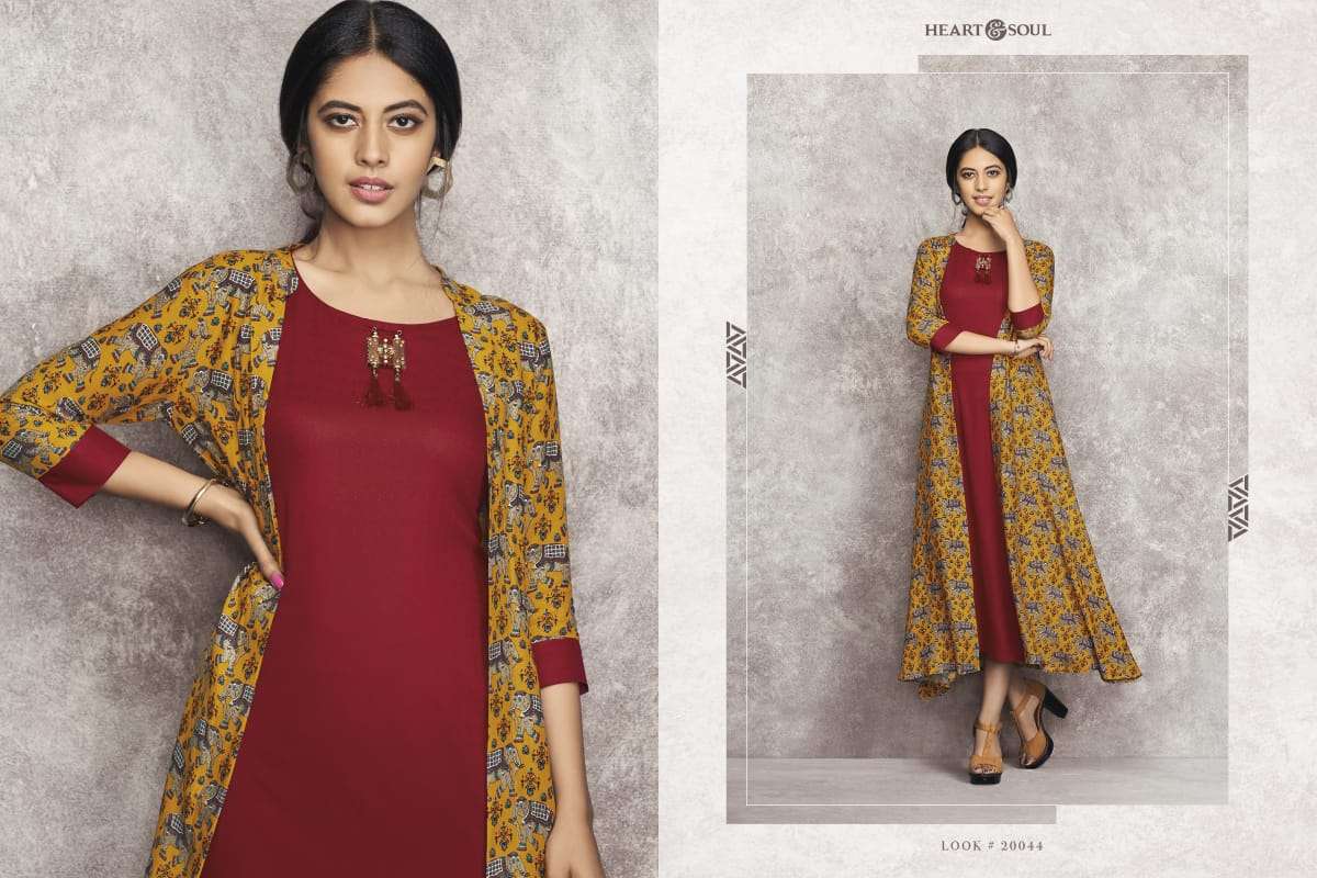 BOHO CHIC BY HEART & SOUL 20038 TO 20046 SERIES BEAUTIFUL COLORFUL STYLISH FANCY CASUAL WEAR & ETHNIC WEAR & READY TO WEAR VISCOSE RAYON KURTIS AT WHOLESALE PRICE