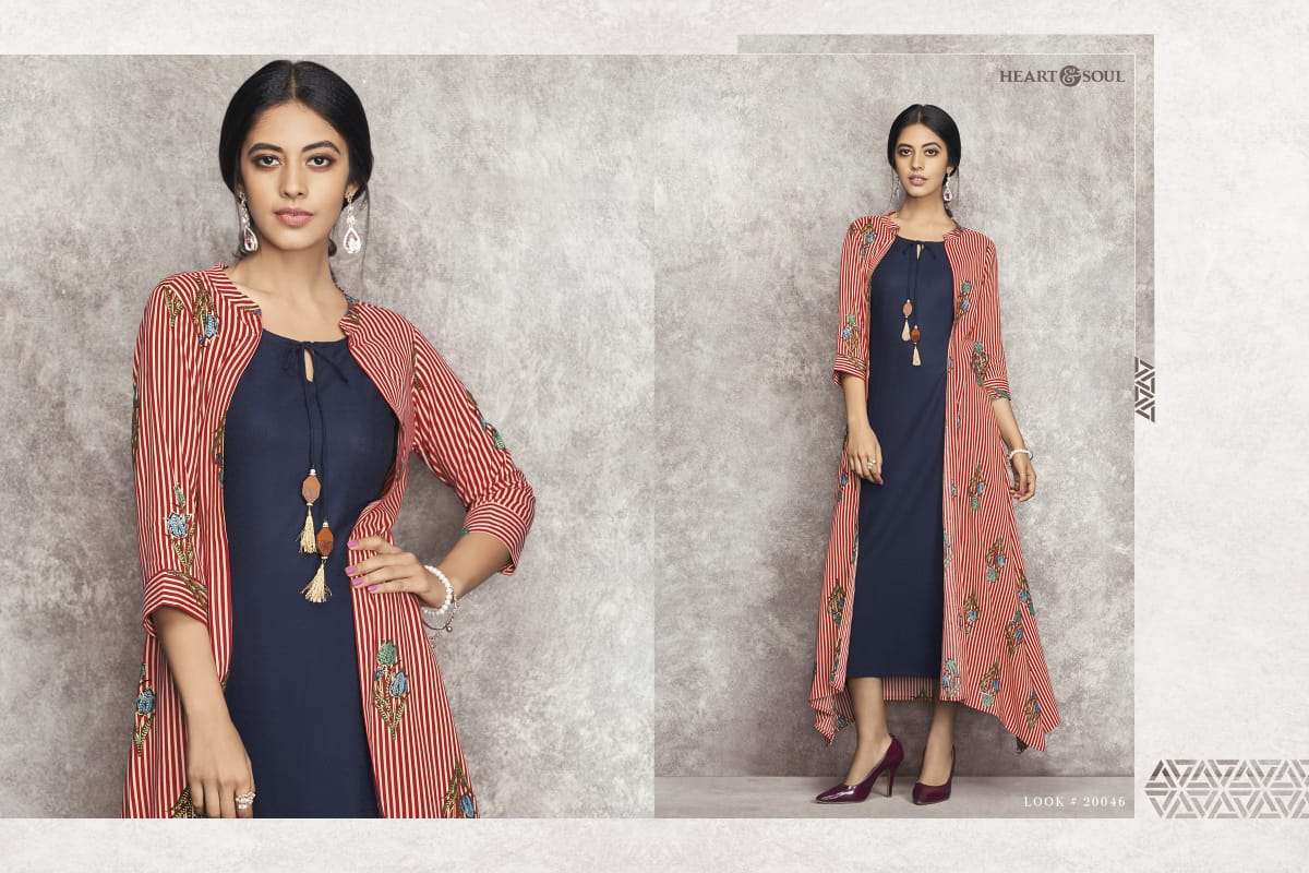BOHO CHIC BY HEART & SOUL 20038 TO 20046 SERIES BEAUTIFUL COLORFUL STYLISH FANCY CASUAL WEAR & ETHNIC WEAR & READY TO WEAR VISCOSE RAYON KURTIS AT WHOLESALE PRICE