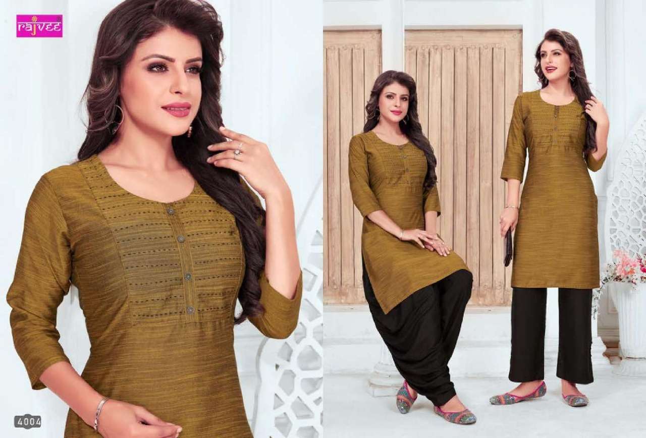 LEELA VOL-2 BY RAJVEE 4001 TO 4007 SERIES BEAUTIFUL COLORFUL STYLISH FANCY CASUAL WEAR & ETHNIC WEAR & READY TO WEAR RAYON KURTIS AT WHOLESALE PRICE