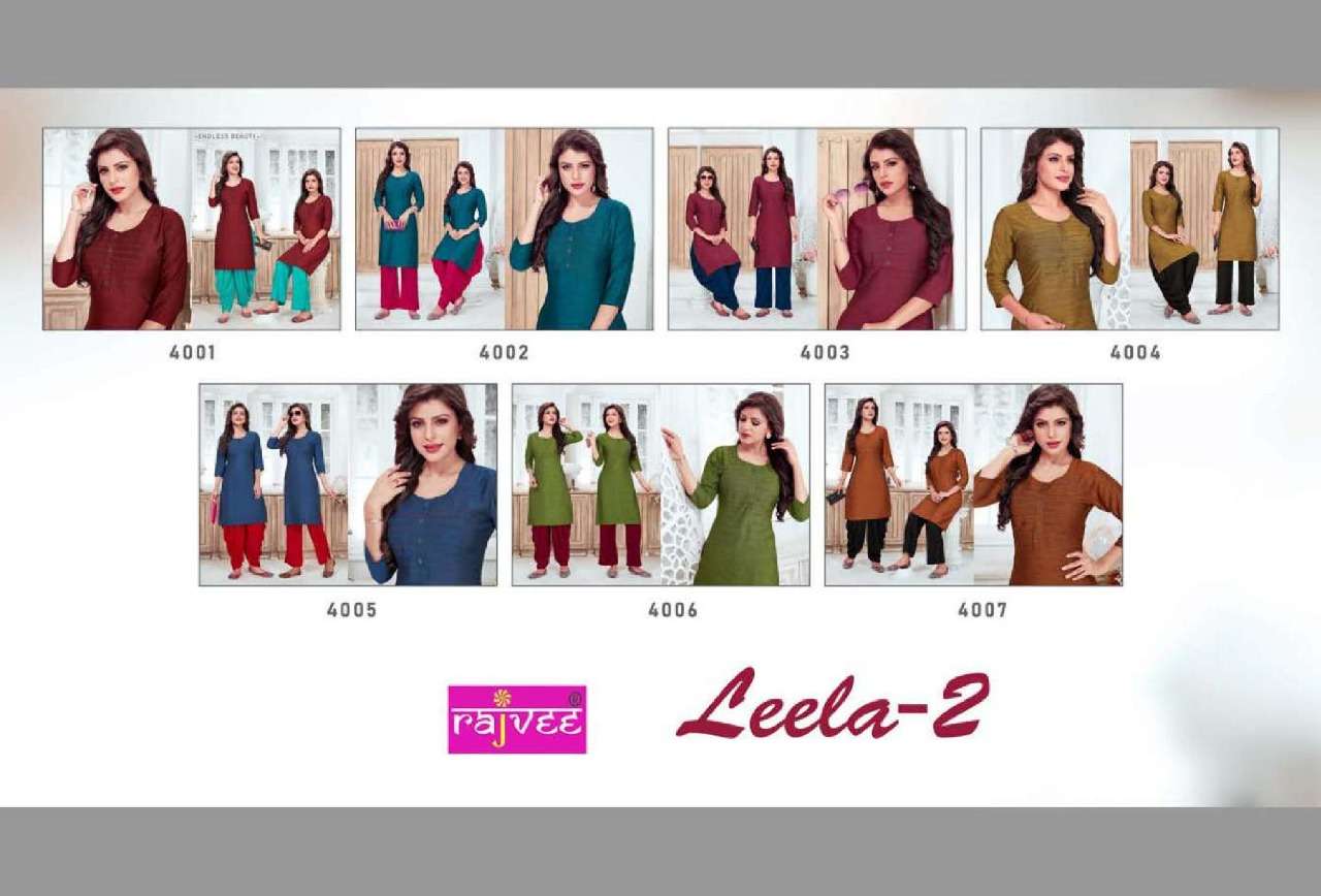 LEELA VOL-2 BY RAJVEE 4001 TO 4007 SERIES BEAUTIFUL COLORFUL STYLISH FANCY CASUAL WEAR & ETHNIC WEAR & READY TO WEAR RAYON KURTIS AT WHOLESALE PRICE