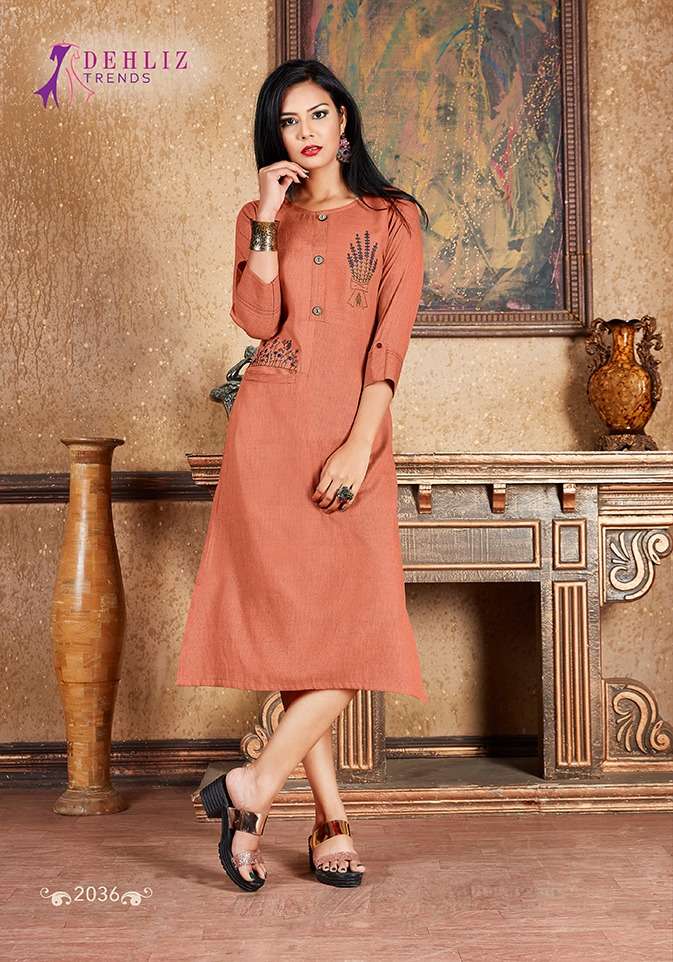 TRENDY BY DEHLIZ TRENDZ 2035 TO 2040 SERIES BEAUTIFUL COLORFUL STYLISH FANCY CASUAL WEAR & ETHNIC WEAR & READY TO WEAR PREMIUM RAYON EMBROIDERED KURTIS AT WHOLESALE PRICE