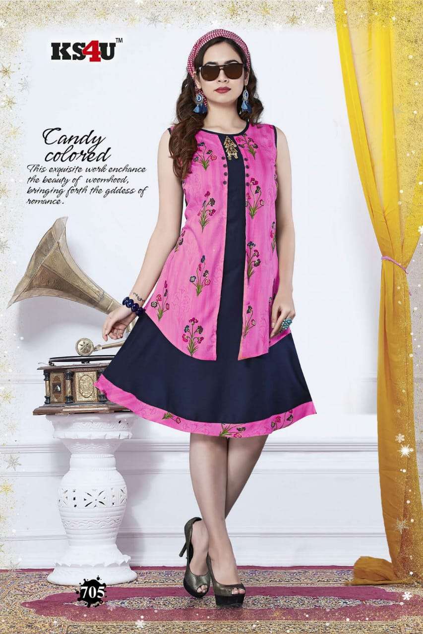 PRETTY BY KS4U 701 TO 708 SERIES BEAUTIFUL COLORFUL STYLISH FANCY CASUAL WEAR & ETHNIC WEAR & READY TO WEAR RAYON 14 KG KURTIS AT WHOLESALE PRICE