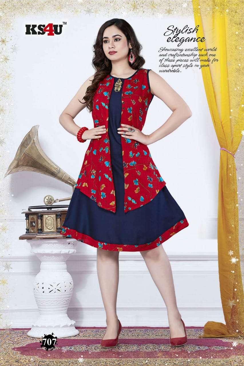 PRETTY BY KS4U 701 TO 708 SERIES BEAUTIFUL COLORFUL STYLISH FANCY CASUAL WEAR & ETHNIC WEAR & READY TO WEAR RAYON 14 KG KURTIS AT WHOLESALE PRICE