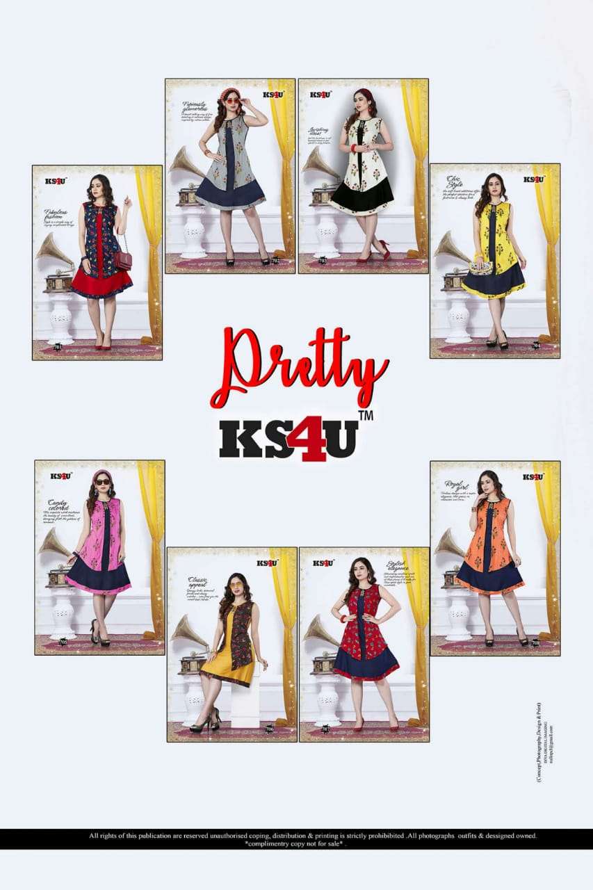 PRETTY BY KS4U 701 TO 708 SERIES BEAUTIFUL COLORFUL STYLISH FANCY CASUAL WEAR & ETHNIC WEAR & READY TO WEAR RAYON 14 KG KURTIS AT WHOLESALE PRICE