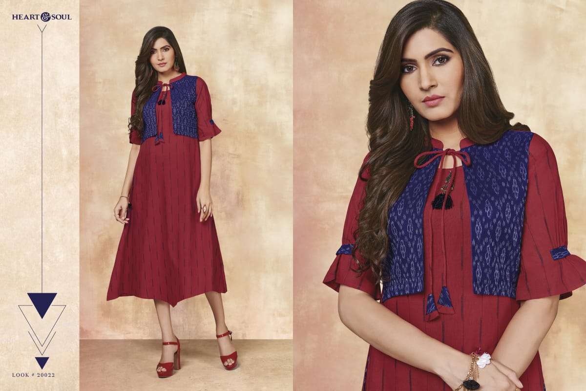 IKKATOLOGY BY HEART & SOUL 20017 TO 20023 SERIES BEAUTIFUL COLORFUL STYLISH FANCY CASUAL WEAR & ETHNIC WEAR & READY TO WEAR YARN DYED RAYON FLEX KURTIS AT WHOLESALE PRICE