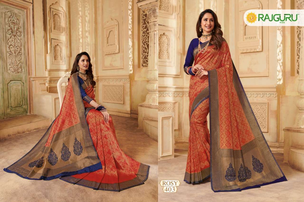 ROSY BY RAJGURU 401 TO 414 SERIES INDIAN TRADITIONAL WEAR COLLECTION BEAUTIFUL STYLISH FANCY COLORFUL PARTY WEAR & OCCASIONAL WEAR PURE KANJIVARAM SILK PRINTED SAREES AT WHOLESALE PRICE