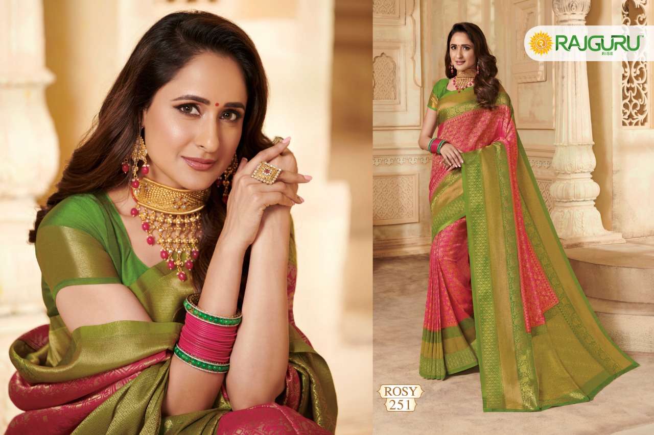 ROSY BY RAJGURU 401 TO 414 SERIES INDIAN TRADITIONAL WEAR COLLECTION BEAUTIFUL STYLISH FANCY COLORFUL PARTY WEAR & OCCASIONAL WEAR PURE KANJIVARAM SILK PRINTED SAREES AT WHOLESALE PRICE