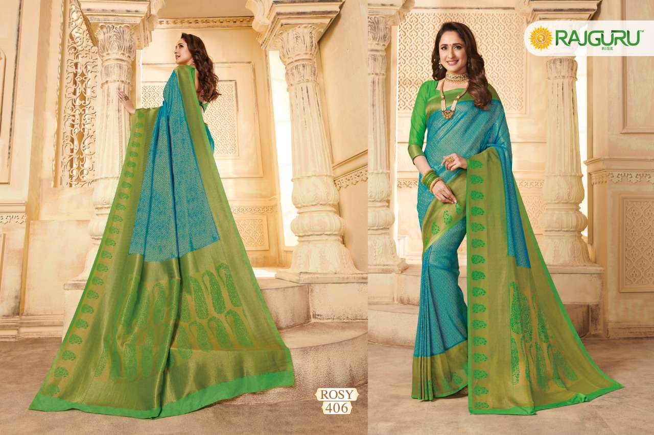 ROSY BY RAJGURU 401 TO 414 SERIES INDIAN TRADITIONAL WEAR COLLECTION BEAUTIFUL STYLISH FANCY COLORFUL PARTY WEAR & OCCASIONAL WEAR PURE KANJIVARAM SILK PRINTED SAREES AT WHOLESALE PRICE