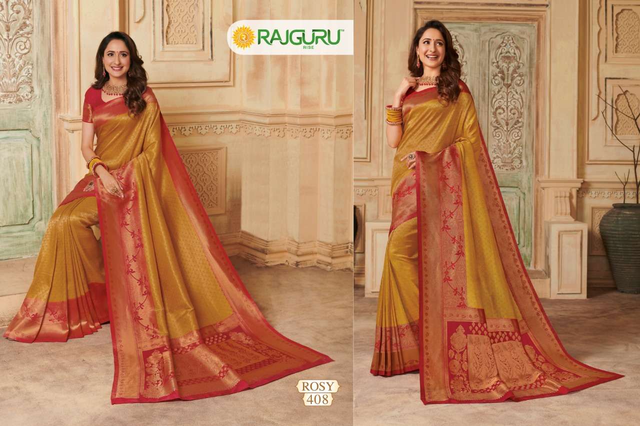 ROSY BY RAJGURU 401 TO 414 SERIES INDIAN TRADITIONAL WEAR COLLECTION BEAUTIFUL STYLISH FANCY COLORFUL PARTY WEAR & OCCASIONAL WEAR PURE KANJIVARAM SILK PRINTED SAREES AT WHOLESALE PRICE