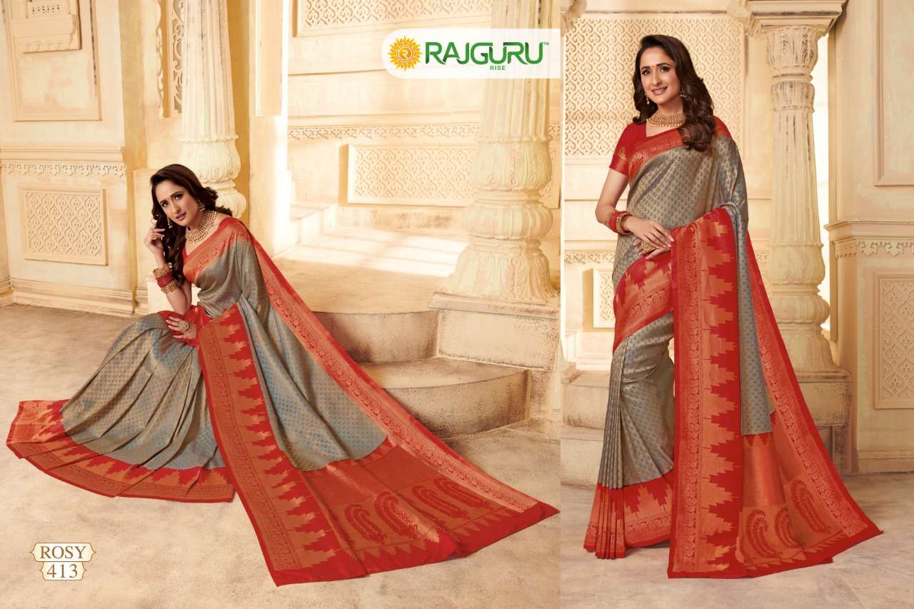 ROSY BY RAJGURU 401 TO 414 SERIES INDIAN TRADITIONAL WEAR COLLECTION BEAUTIFUL STYLISH FANCY COLORFUL PARTY WEAR & OCCASIONAL WEAR PURE KANJIVARAM SILK PRINTED SAREES AT WHOLESALE PRICE
