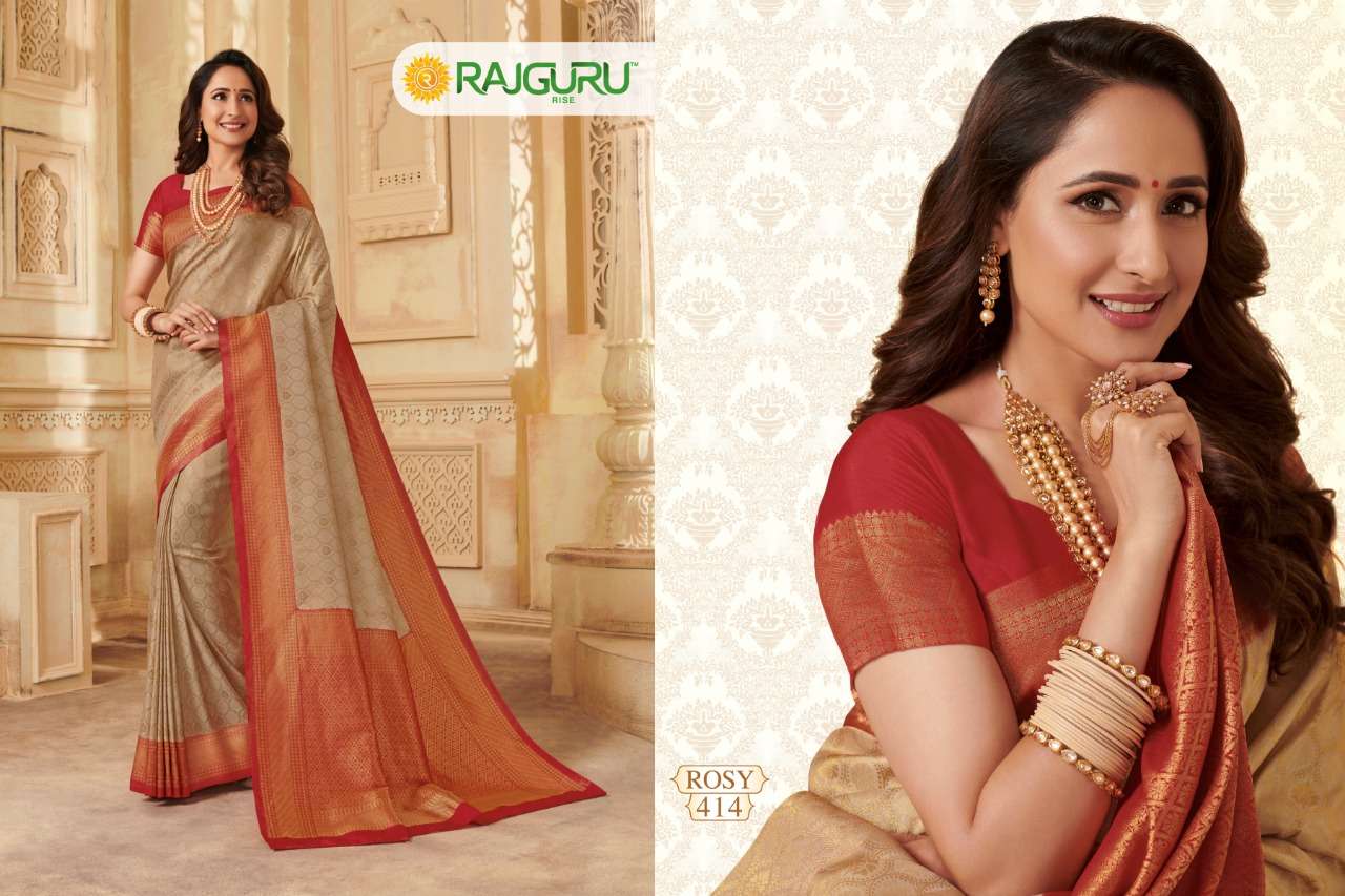 ROSY BY RAJGURU 401 TO 414 SERIES INDIAN TRADITIONAL WEAR COLLECTION BEAUTIFUL STYLISH FANCY COLORFUL PARTY WEAR & OCCASIONAL WEAR PURE KANJIVARAM SILK PRINTED SAREES AT WHOLESALE PRICE