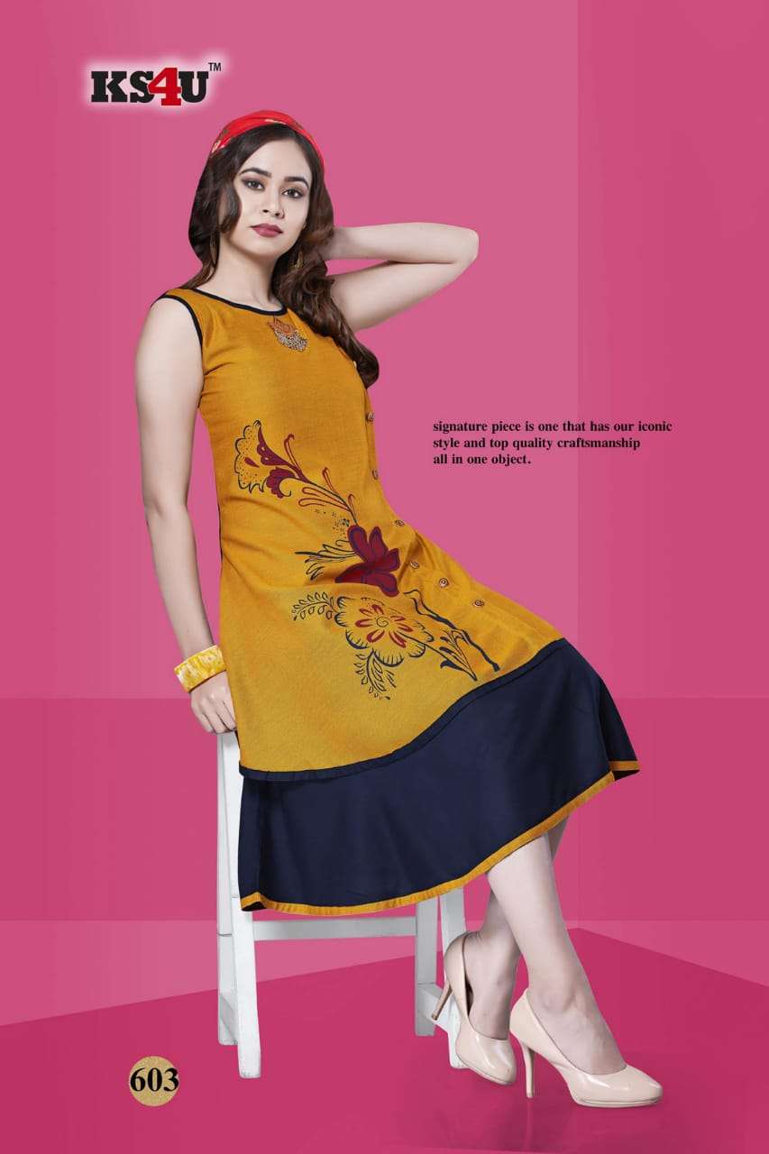 NAIRA VOL-2 BY KS4U 601 TO 606 SERIES BEAUTIFUL COLORFUL STYLISH FANCY CASUAL WEAR & ETHNIC WEAR & READY TO WEAR RAYON 14 KG KURTIS AT WHOLESALE PRICE