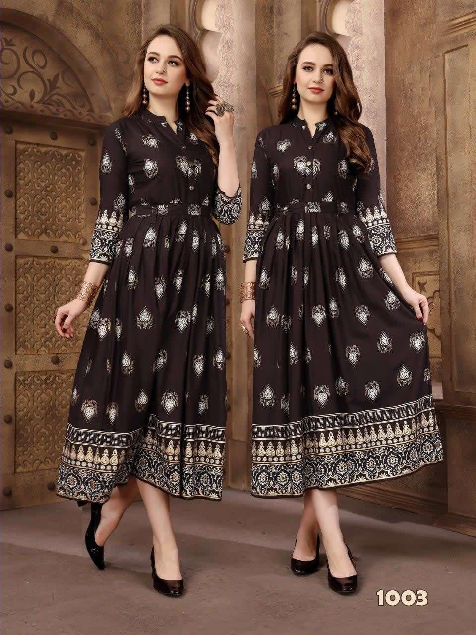 KITTI PARTY VOL-1 BY FABFIRKI 1001 TO 1010 SERIES BEAUTIFUL STYLISH FANCY COLORFUL CASUAL WEAR & ETHNIC WEAR & READY TO WEAR HEAVY RAYON DIGITAL PRINTED GOWNS AT WHOLESALE PRICE
