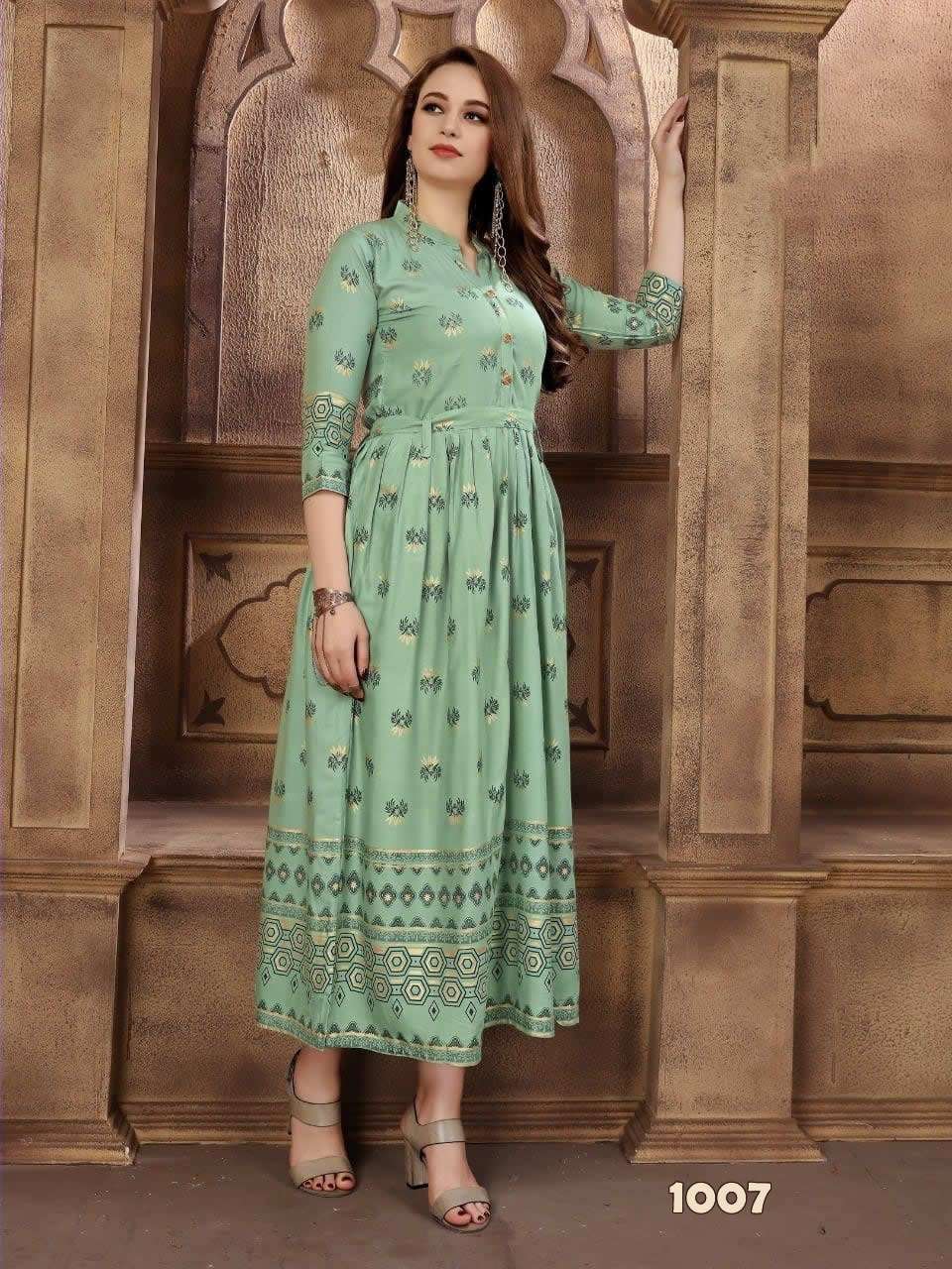 KITTI PARTY VOL-1 BY FABFIRKI 1001 TO 1010 SERIES BEAUTIFUL STYLISH FANCY COLORFUL CASUAL WEAR & ETHNIC WEAR & READY TO WEAR HEAVY RAYON DIGITAL PRINTED GOWNS AT WHOLESALE PRICE