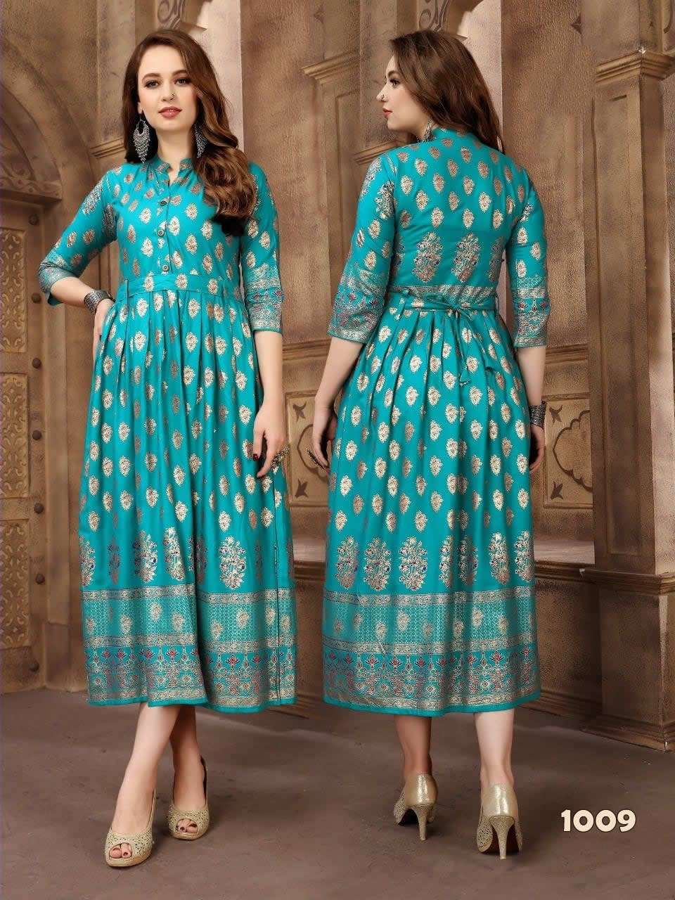 KITTI PARTY VOL-1 BY FABFIRKI 1001 TO 1010 SERIES BEAUTIFUL STYLISH FANCY COLORFUL CASUAL WEAR & ETHNIC WEAR & READY TO WEAR HEAVY RAYON DIGITAL PRINTED GOWNS AT WHOLESALE PRICE