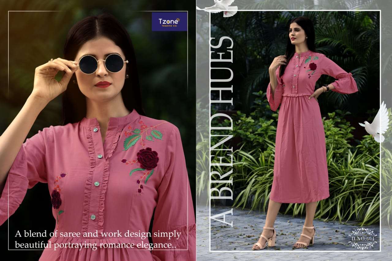 ALYSSA VOL-2 BY T ZONE 601 TO 604 SERIES BEAUTIFUL STYLISH FANCY COLORFUL CASUAL WEAR & ETHNIC WEAR & READY TO WEAR HEAVY RAYON GOWNS AT WHOLESALE PRICE