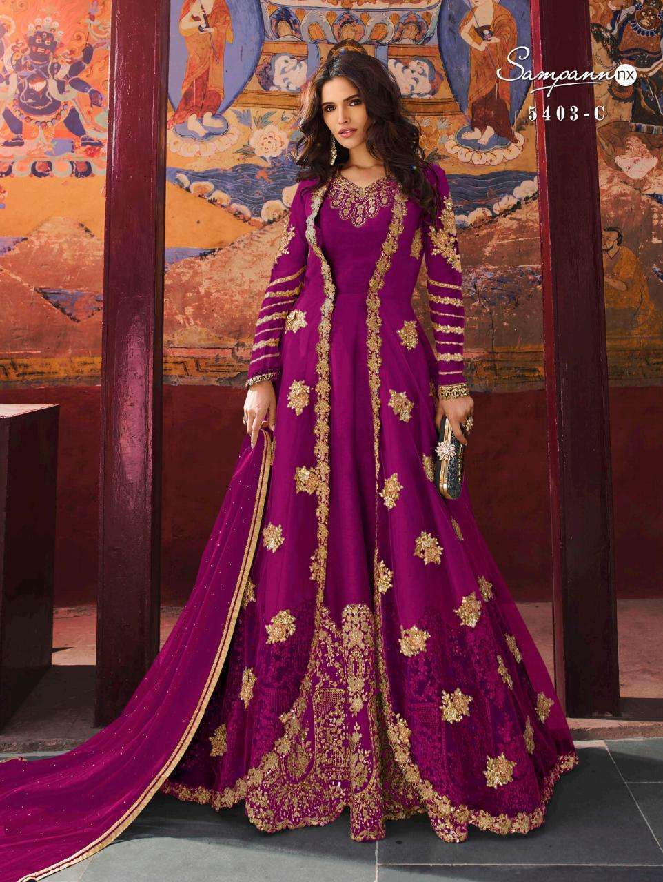 SAGA 5403 COLOURS BY SAMPANN NX 5403 TO 5403-C SERIES ANARKALI DESIGNER BEAUTIFUL SUITS COLORFUL STYLISH FANCY CASUAL WEAR & ETHNIC WEAR SILK EMBROIDERED DRESSES AT WHOLESALE PRICE