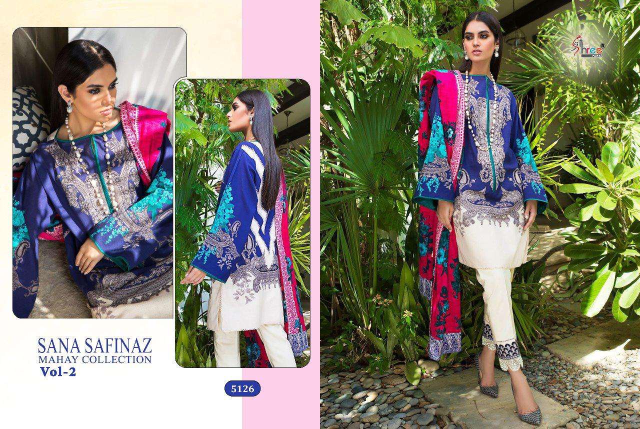 SANA SAFINAZ MAHAY COLLECTION VOL-2 BY SHREE FABS 5121 TO 5127 SERIES BEAUTIFUL PAKISTANI SUITS COLORFUL STYLISH FANCY CASUAL WEAR & ETHNIC WEAR HEAVY COTTON PRINTED WITH EMBROIDERY DRESSES AT WHOLESALE PRICE