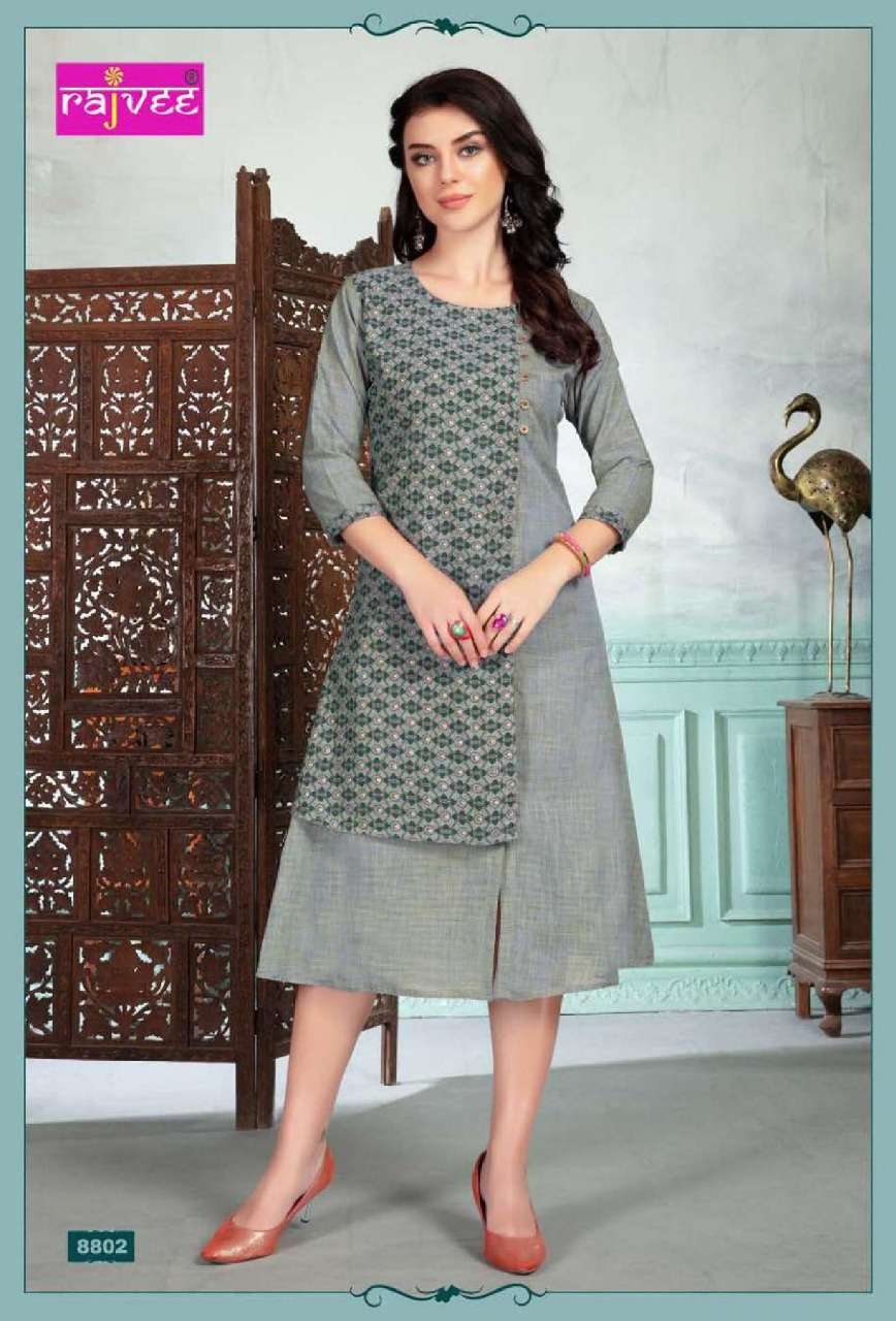 DESIRE BY RAJVEE 8801 TO 8808 SERIES BEAUTIFUL COLORFUL STYLISH FANCY CASUAL WEAR & ETHNIC WEAR & READY TO WEAR FANCY FABRIC KURTIS AT WHOLESALE PRICE