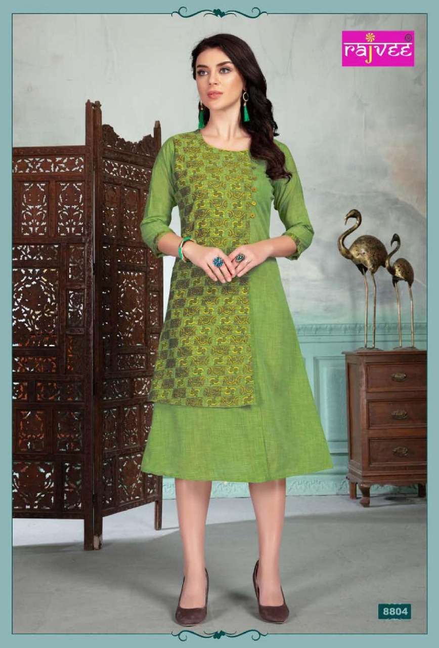 DESIRE BY RAJVEE 8801 TO 8808 SERIES BEAUTIFUL COLORFUL STYLISH FANCY CASUAL WEAR & ETHNIC WEAR & READY TO WEAR FANCY FABRIC KURTIS AT WHOLESALE PRICE