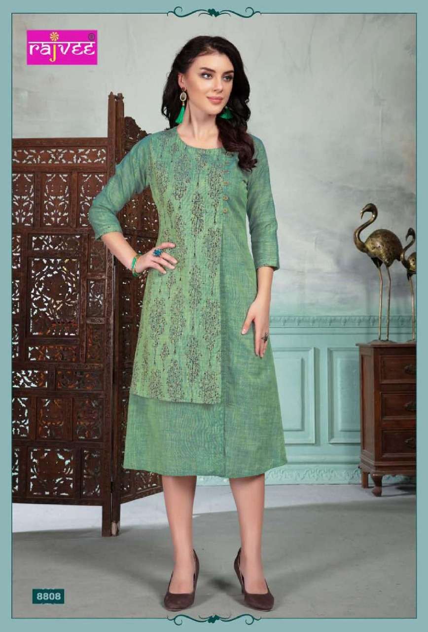 DESIRE BY RAJVEE 8801 TO 8808 SERIES BEAUTIFUL COLORFUL STYLISH FANCY CASUAL WEAR & ETHNIC WEAR & READY TO WEAR FANCY FABRIC KURTIS AT WHOLESALE PRICE