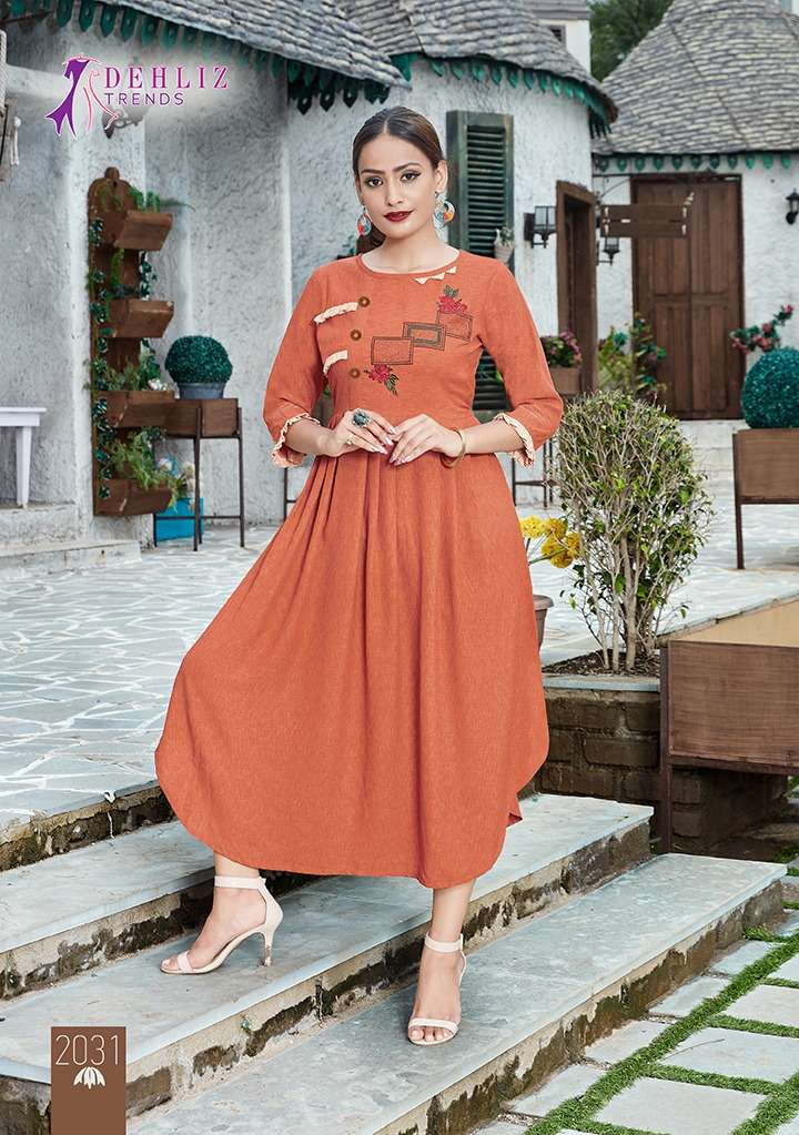 PARIDHAN BY DEHLIZ TRENDZ 2029 TO 2034 SERIES BEAUTIFUL COLORFUL STYLISH FANCY CASUAL WEAR & ETHNIC WEAR & READY TO WEAR MUSLIN WORKED KURTIS AT WHOLESALE PRICE