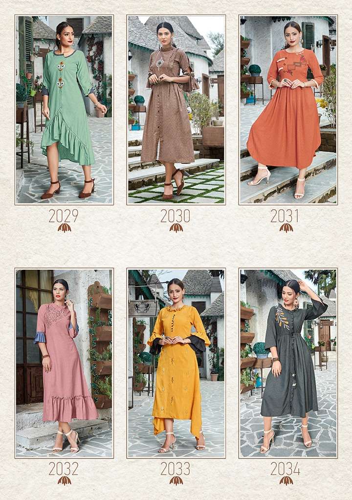PARIDHAN BY DEHLIZ TRENDZ 2029 TO 2034 SERIES BEAUTIFUL COLORFUL STYLISH FANCY CASUAL WEAR & ETHNIC WEAR & READY TO WEAR MUSLIN WORKED KURTIS AT WHOLESALE PRICE