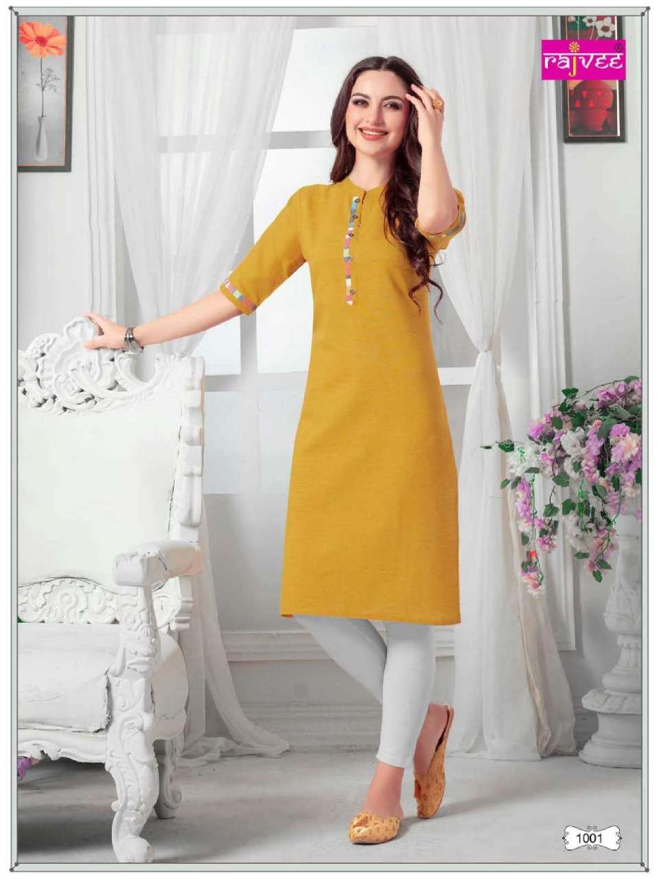 SAFFRON BY RAJVEE 1001 TO 1006 SERIES BEAUTIFUL COLORFUL STYLISH FANCY CASUAL WEAR & ETHNIC WEAR & READY TO WEAR HANDLOOM PRINTED KURTIS AT WHOLESALE PRICE