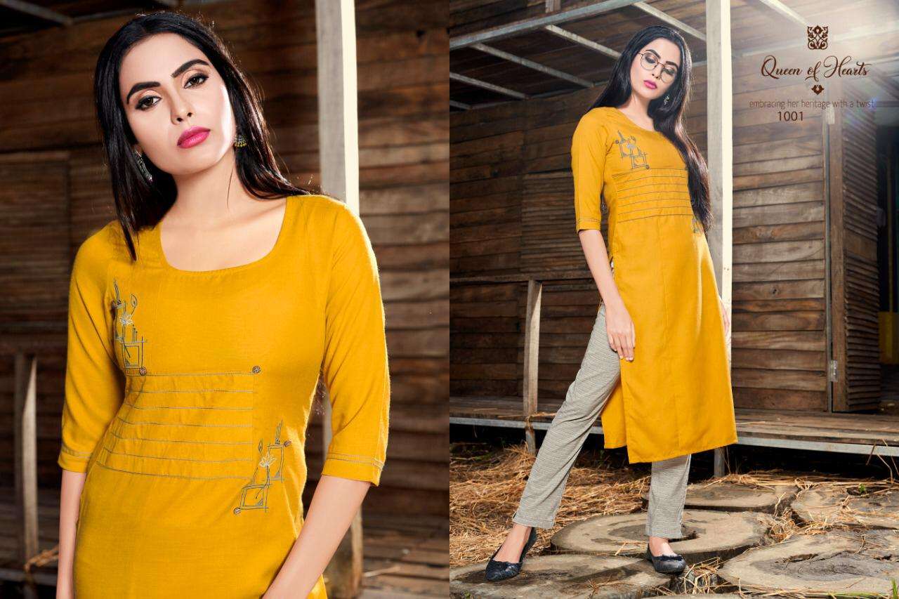 SANIYA BY RANG KALA 1001 TO 1006 SERIES BEAUTIFUL COLORFUL STYLISH FANCY CASUAL WEAR & ETHNIC WEAR & READY TO WEAR RAYON EMBROIDERED KURTIS WITH BOTTOM AT WHOLESALE PRICE