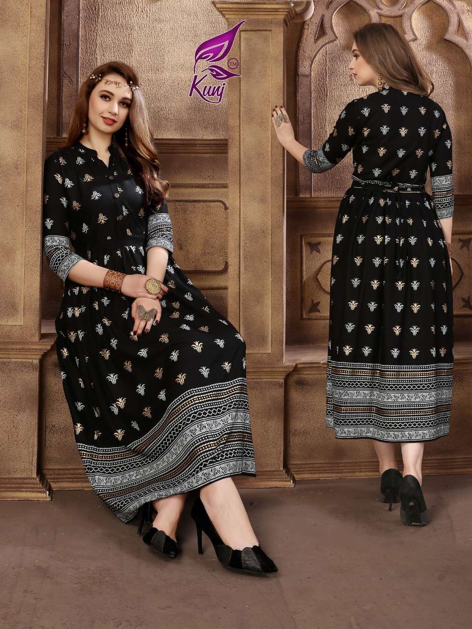 KITTY PARTY BY KUNJ 01 TO 10 SERIES BEAUTIFUL COLORFUL STYLISH FANCY CASUAL WEAR & ETHNIC WEAR & READY TO WEAR HEAVY RAYON PRINTED KURTIS AT WHOLESALE PRICE