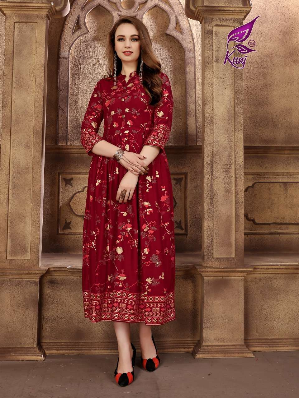 KITTY PARTY BY KUNJ 01 TO 10 SERIES BEAUTIFUL COLORFUL STYLISH FANCY CASUAL WEAR & ETHNIC WEAR & READY TO WEAR HEAVY RAYON PRINTED KURTIS AT WHOLESALE PRICE
